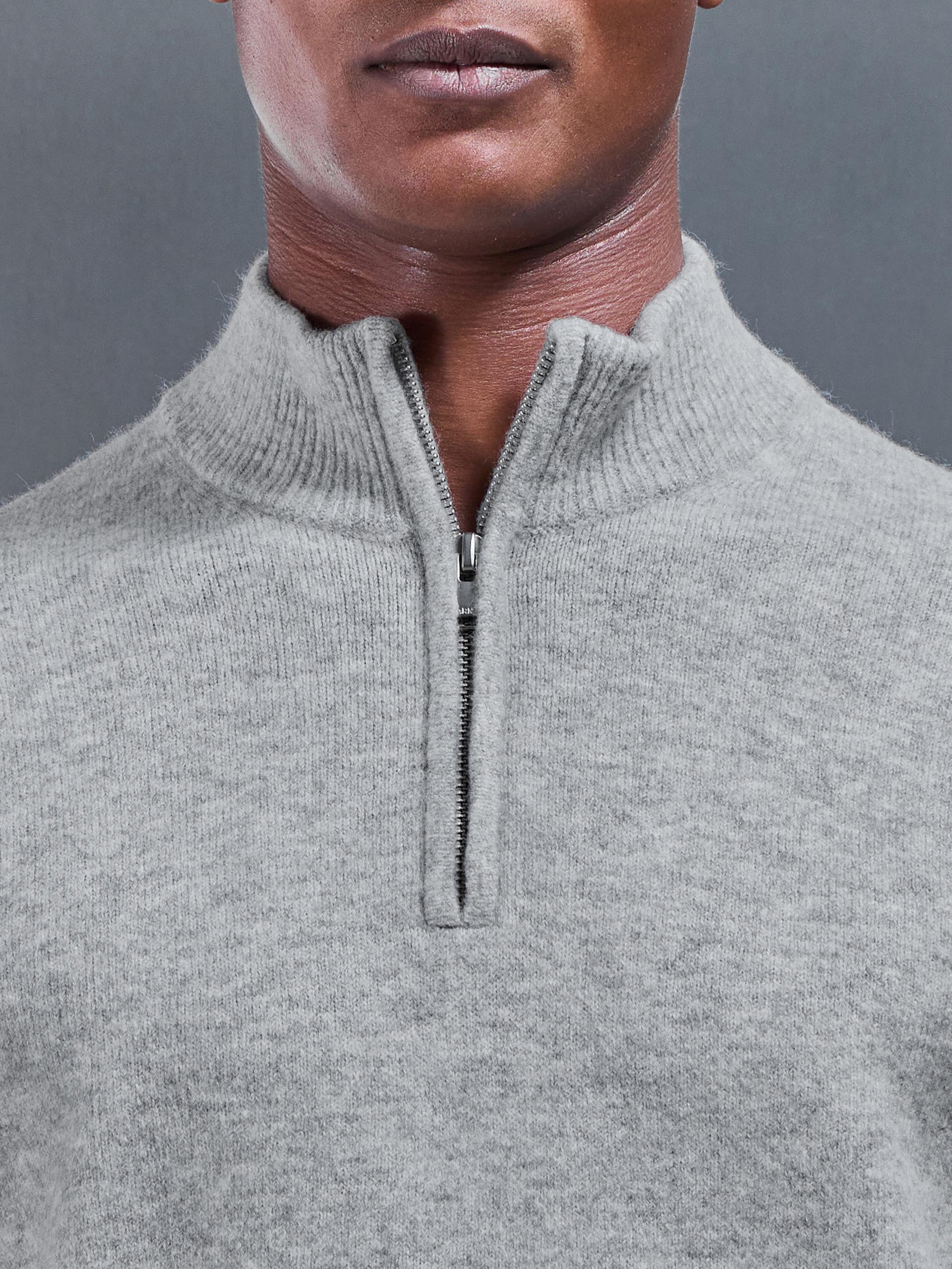 Chunky Wool Half Zip in Marl Grey