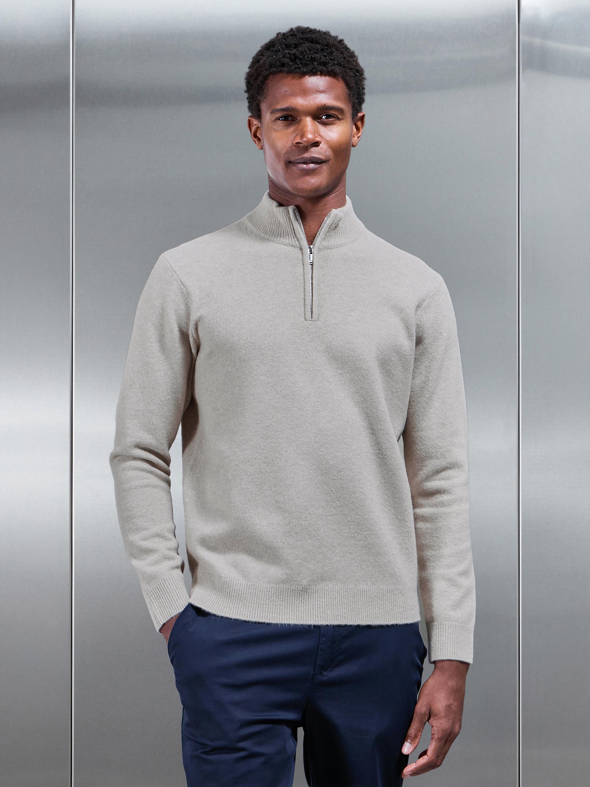 Chunky Wool Half Zip in Stone