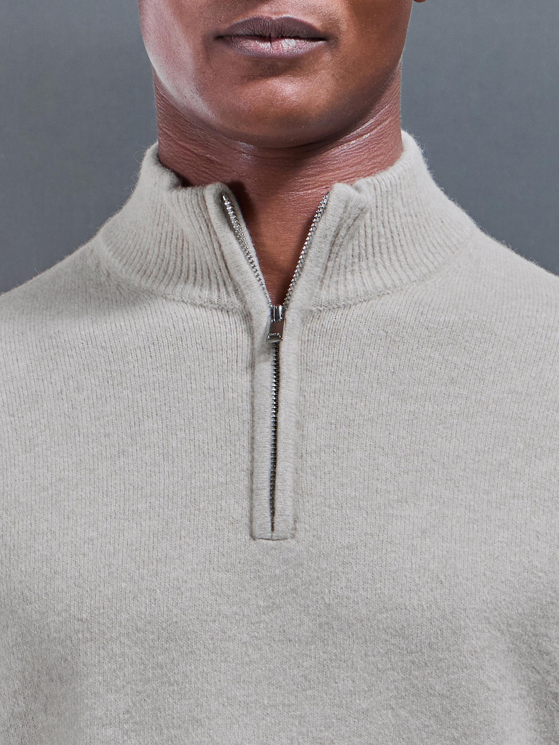 Chunky Wool Half Zip in Stone | ARNE UK