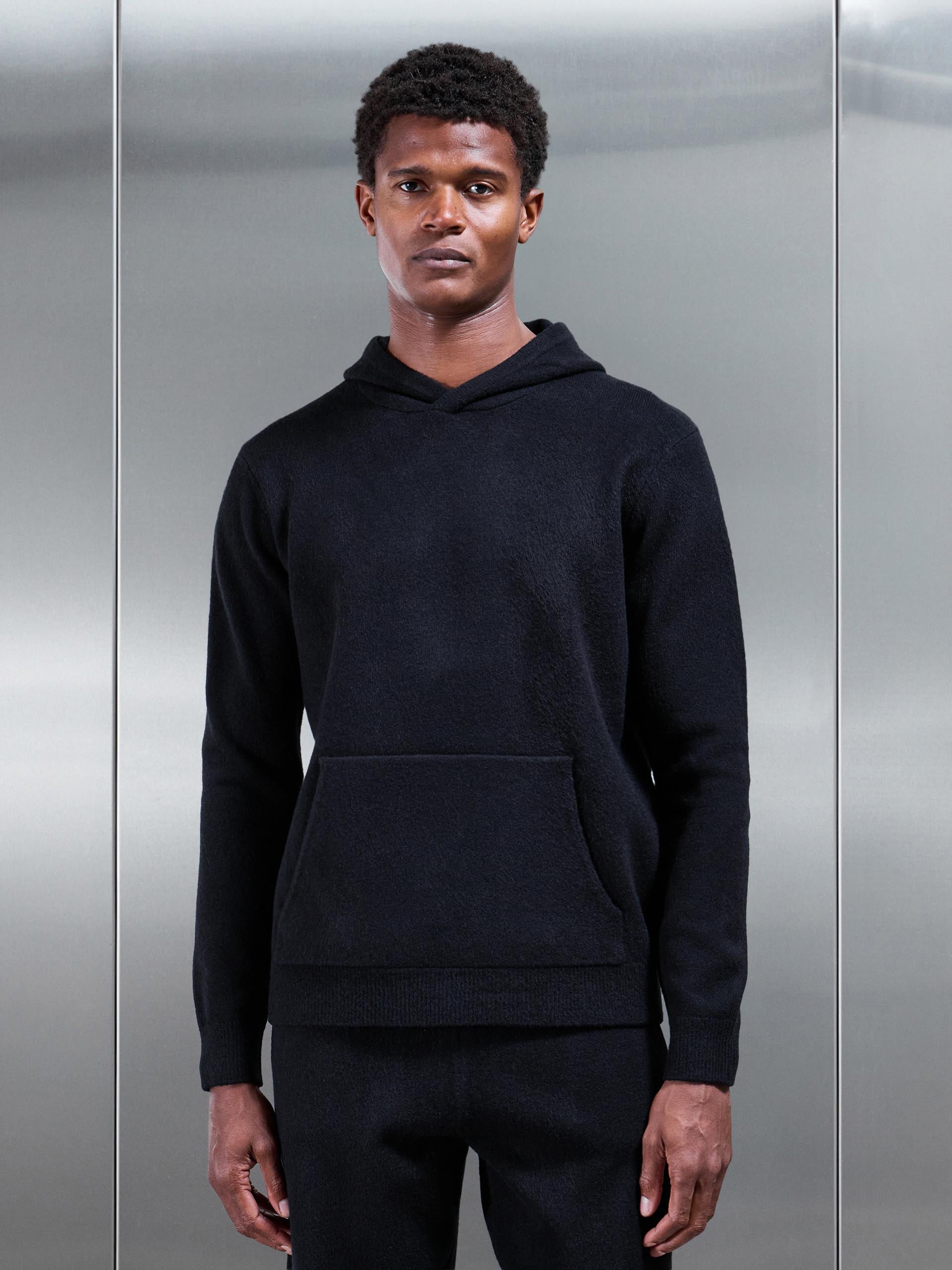 Chunky Wool Hoodie in Black