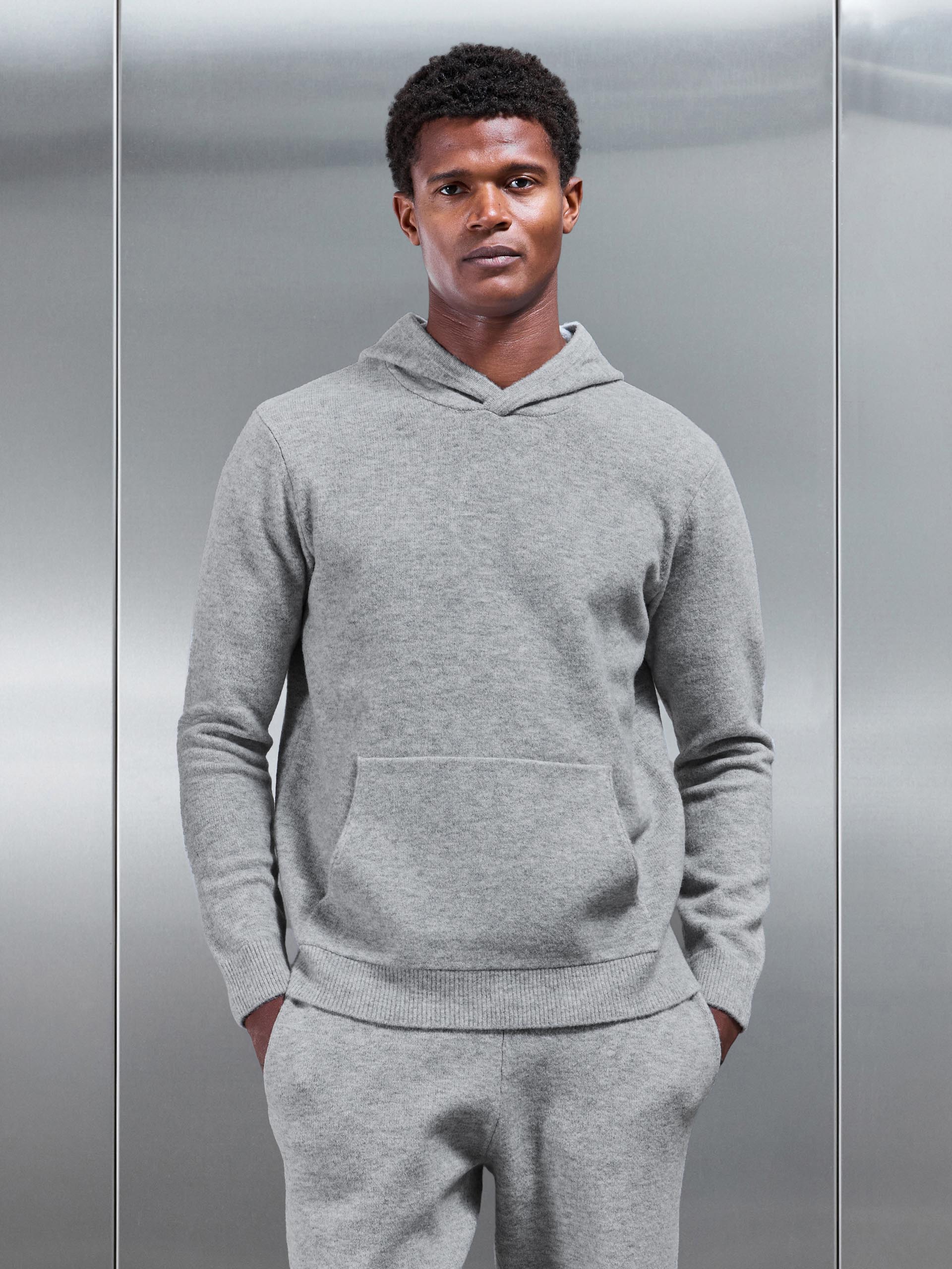 Chunky Wool Hoodie in Marl Grey