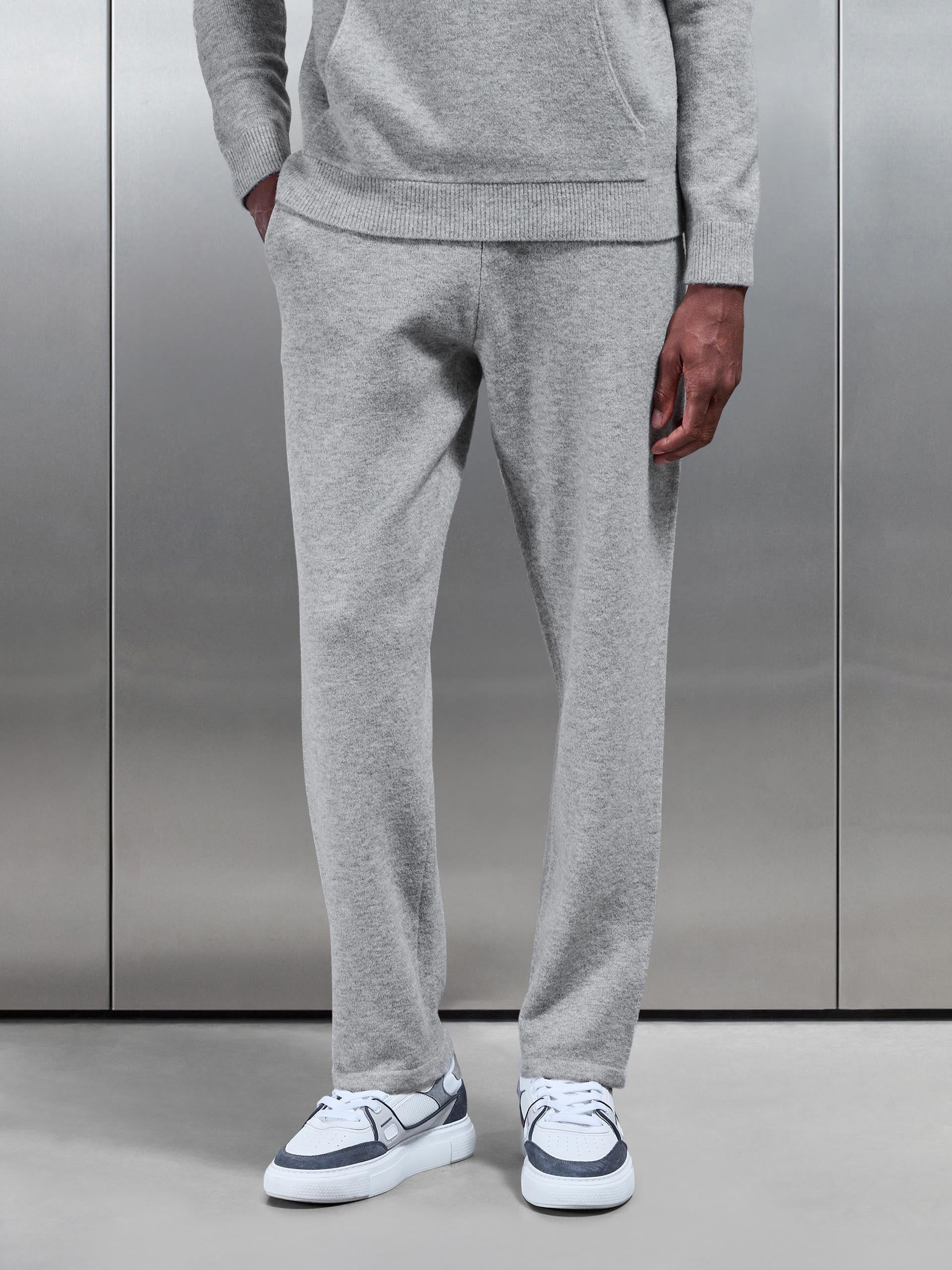 Chunky Wool Straight Leg Jogger in Marl Grey