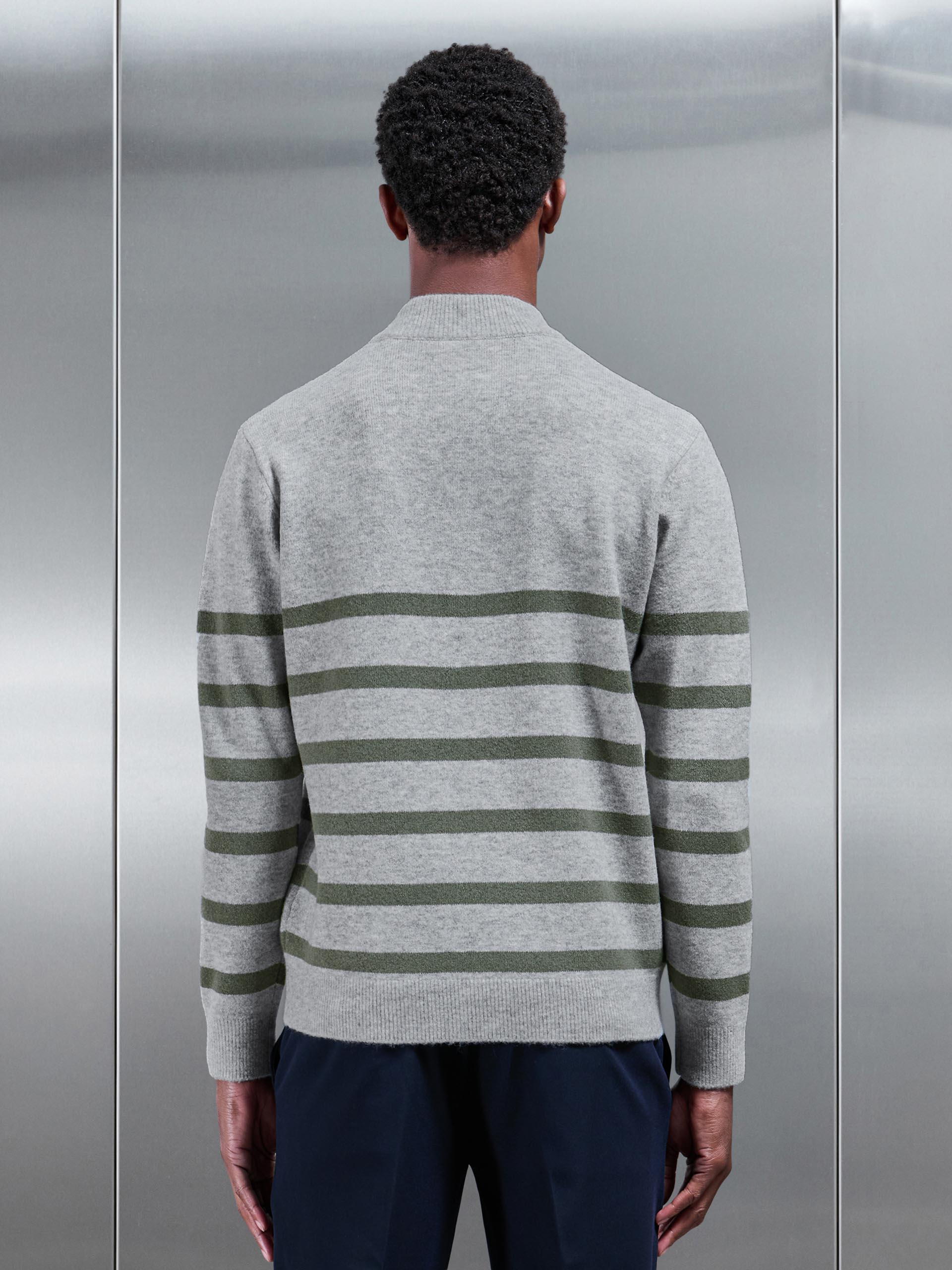 Chunky Wool Stripe Half Zip in Marl Grey