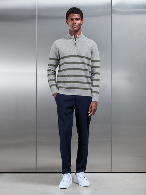 Chunky Wool Stripe Half Zip in Marl Grey
