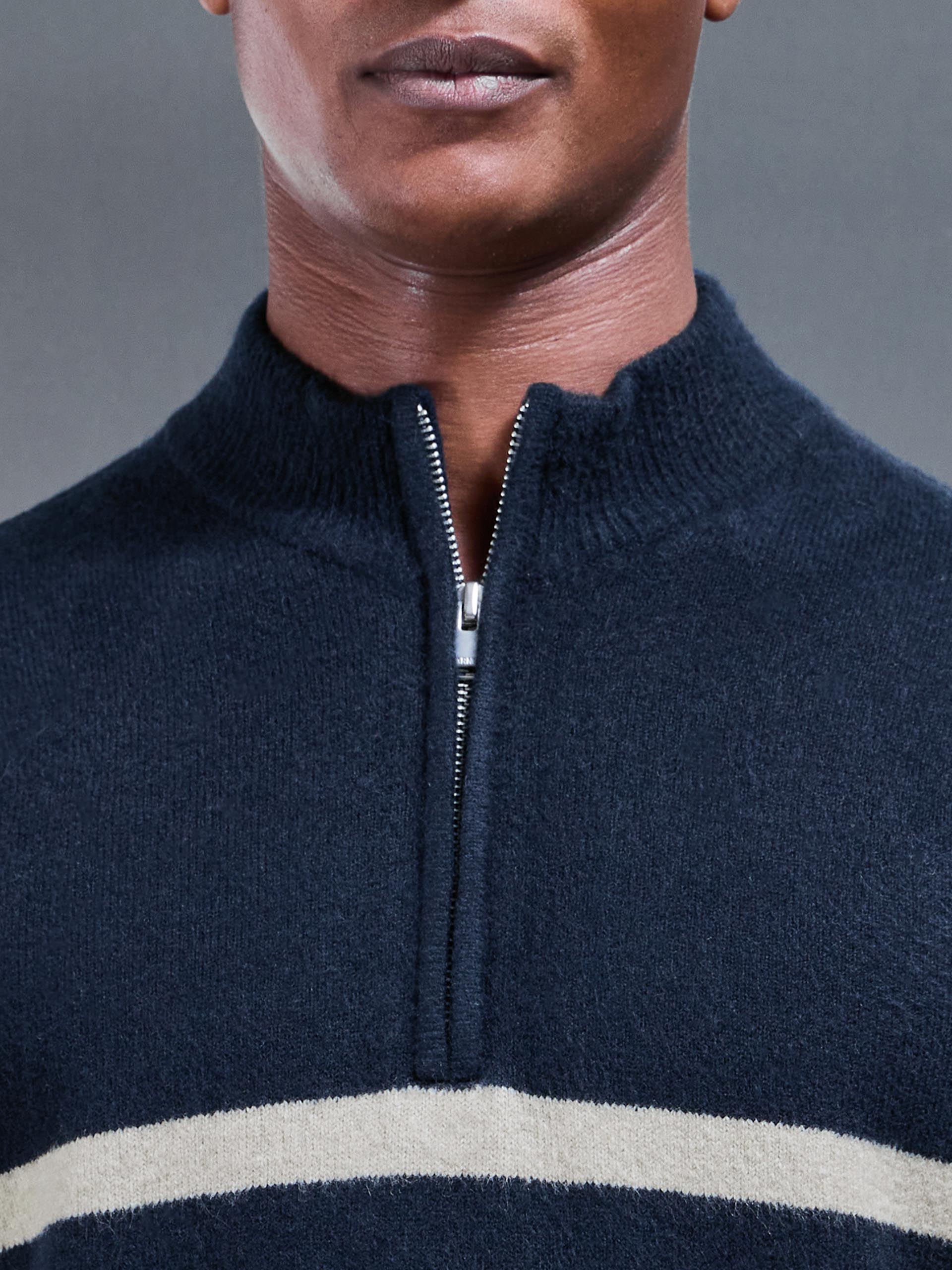 Chunky Wool Stripe Half Zip in Navy