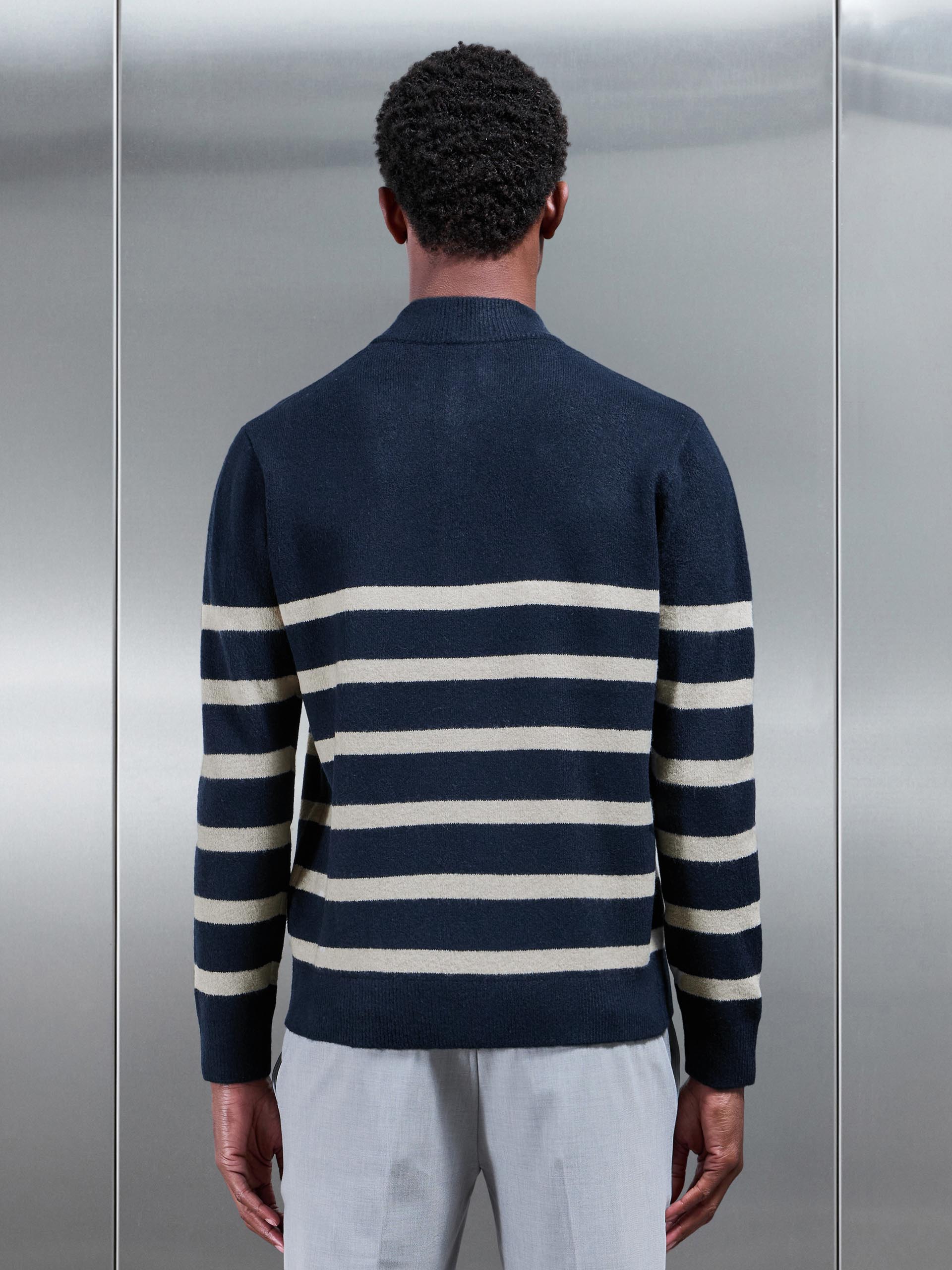 Chunky Wool Stripe Half Zip in Navy