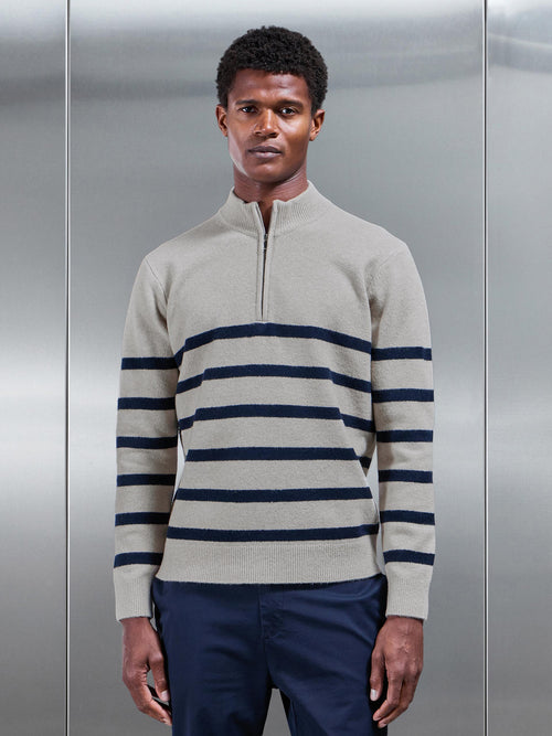 Chunky Wool Stripe Half Zip in Stone