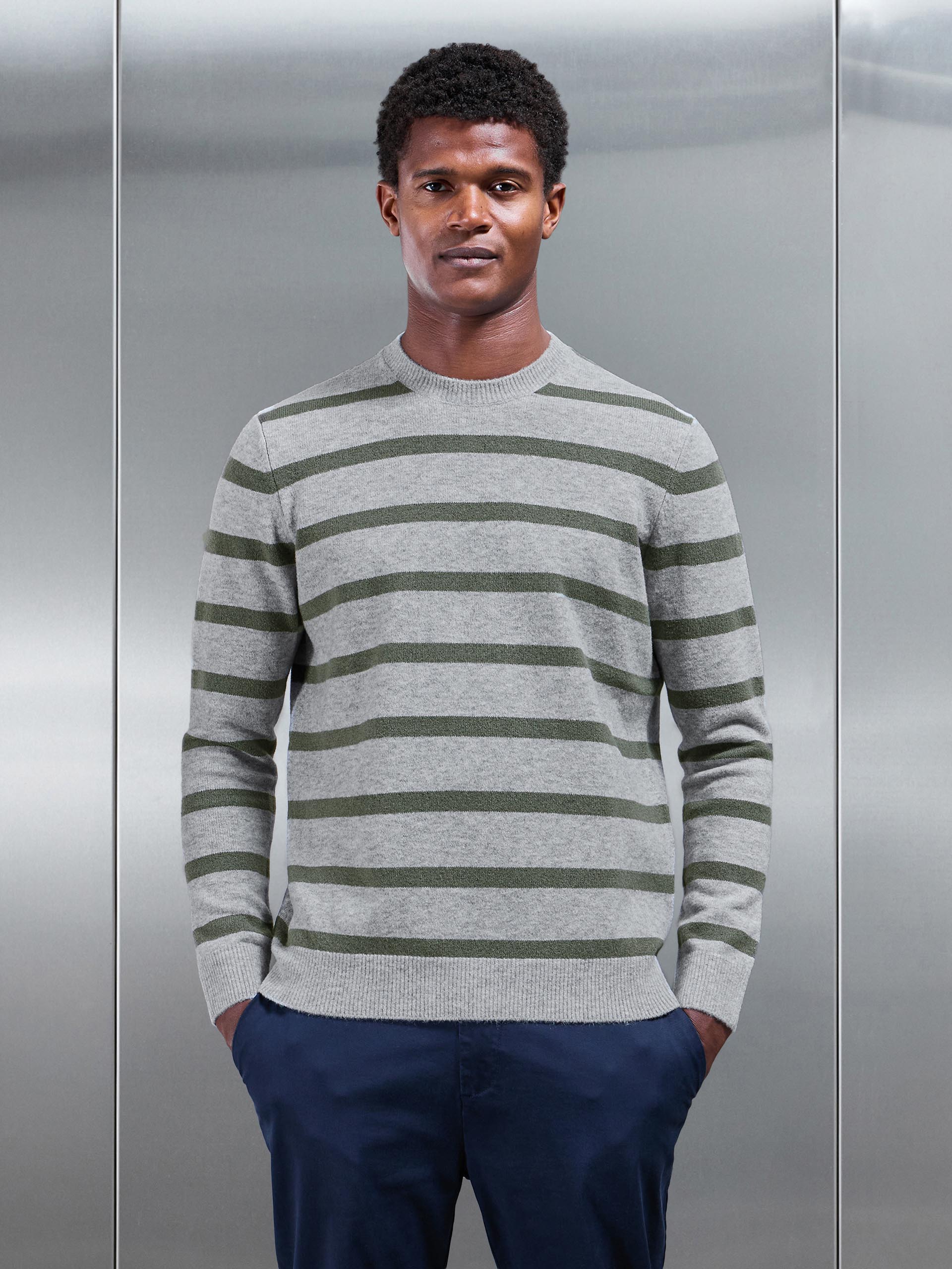 Chunky Wool Stripe Sweatshirt in Marl Grey