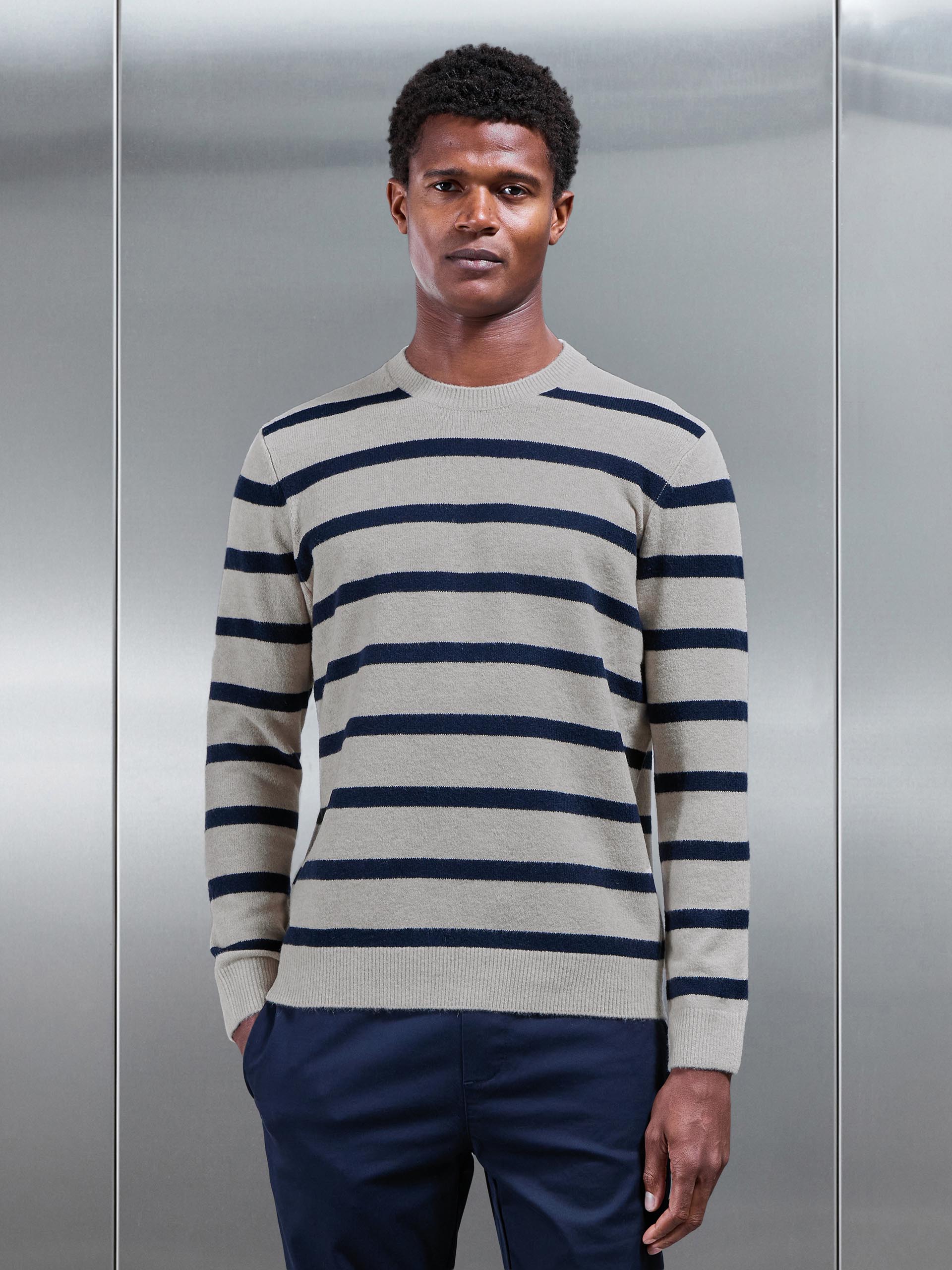 Chunky Wool Stripe Sweatshirt in Stone