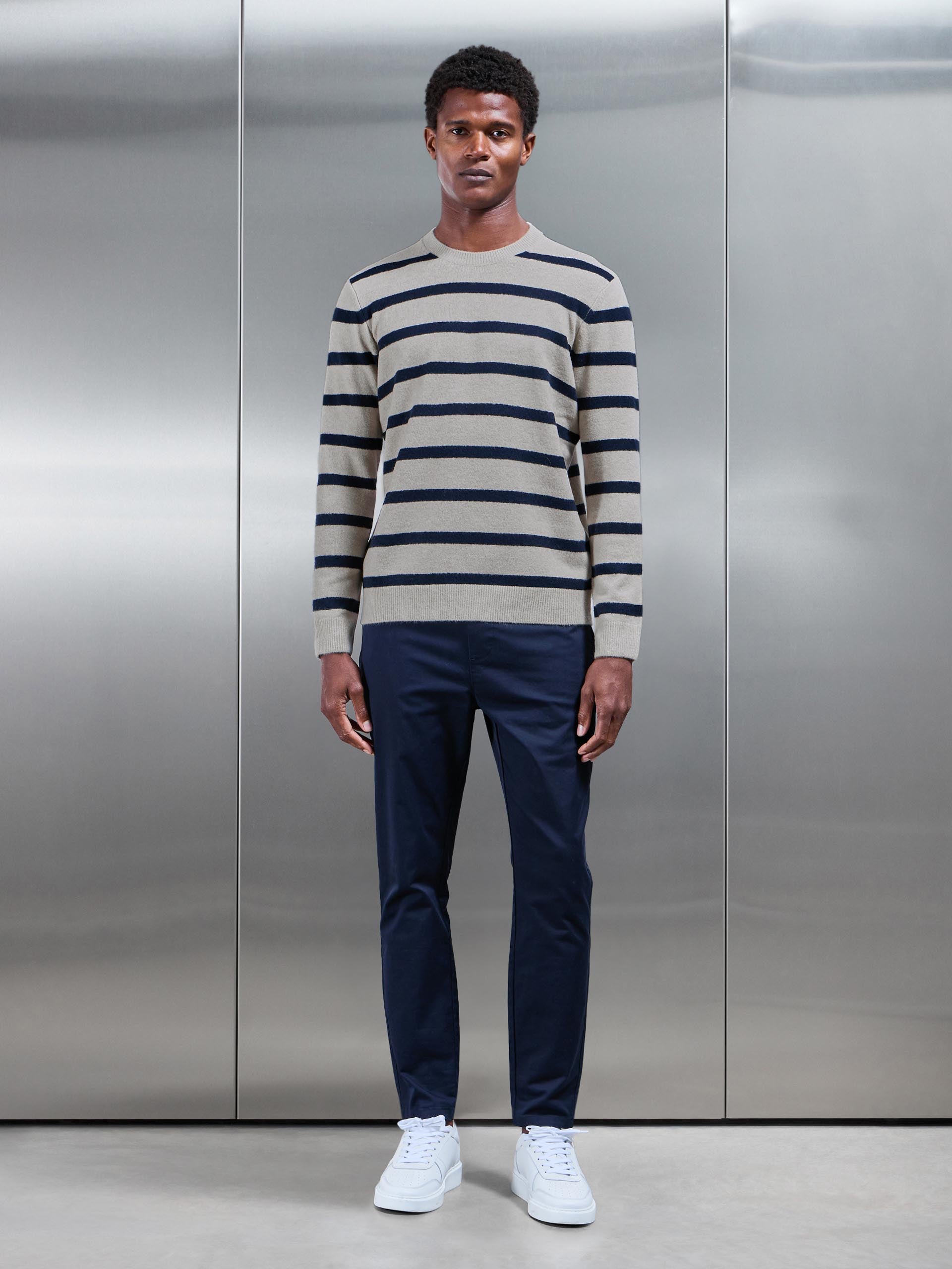 Chunky Wool Stripe Sweatshirt in Stone