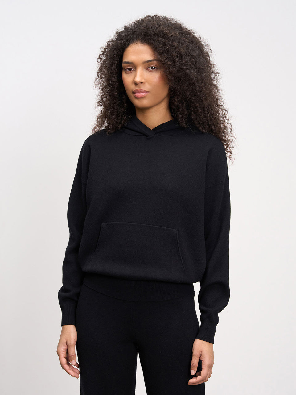 Womens Chunky Knitted Hoodie in Black