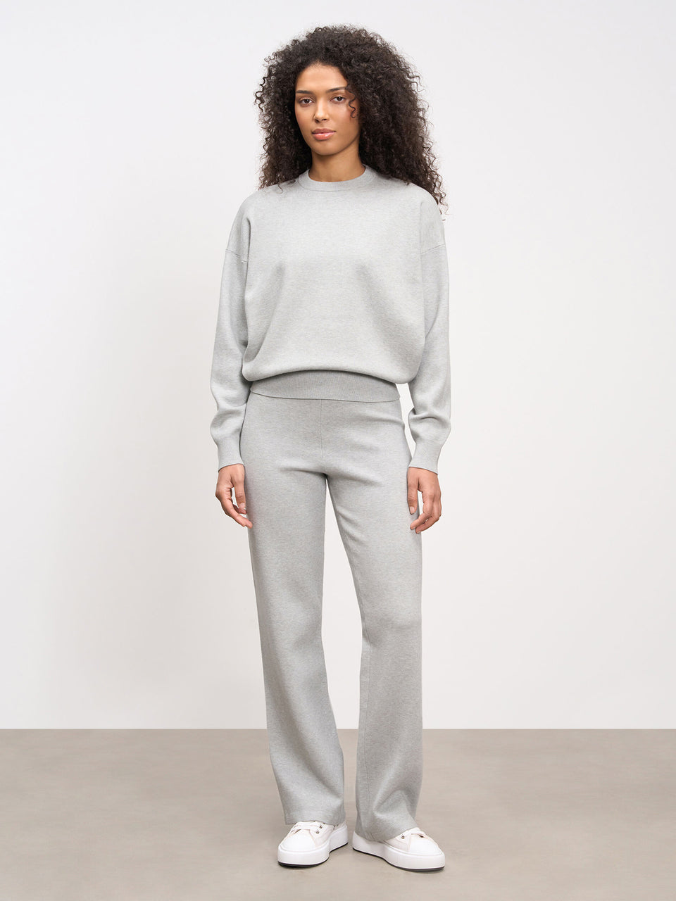 Womens Chunky Knitted Sweatshirt in Marl Grey