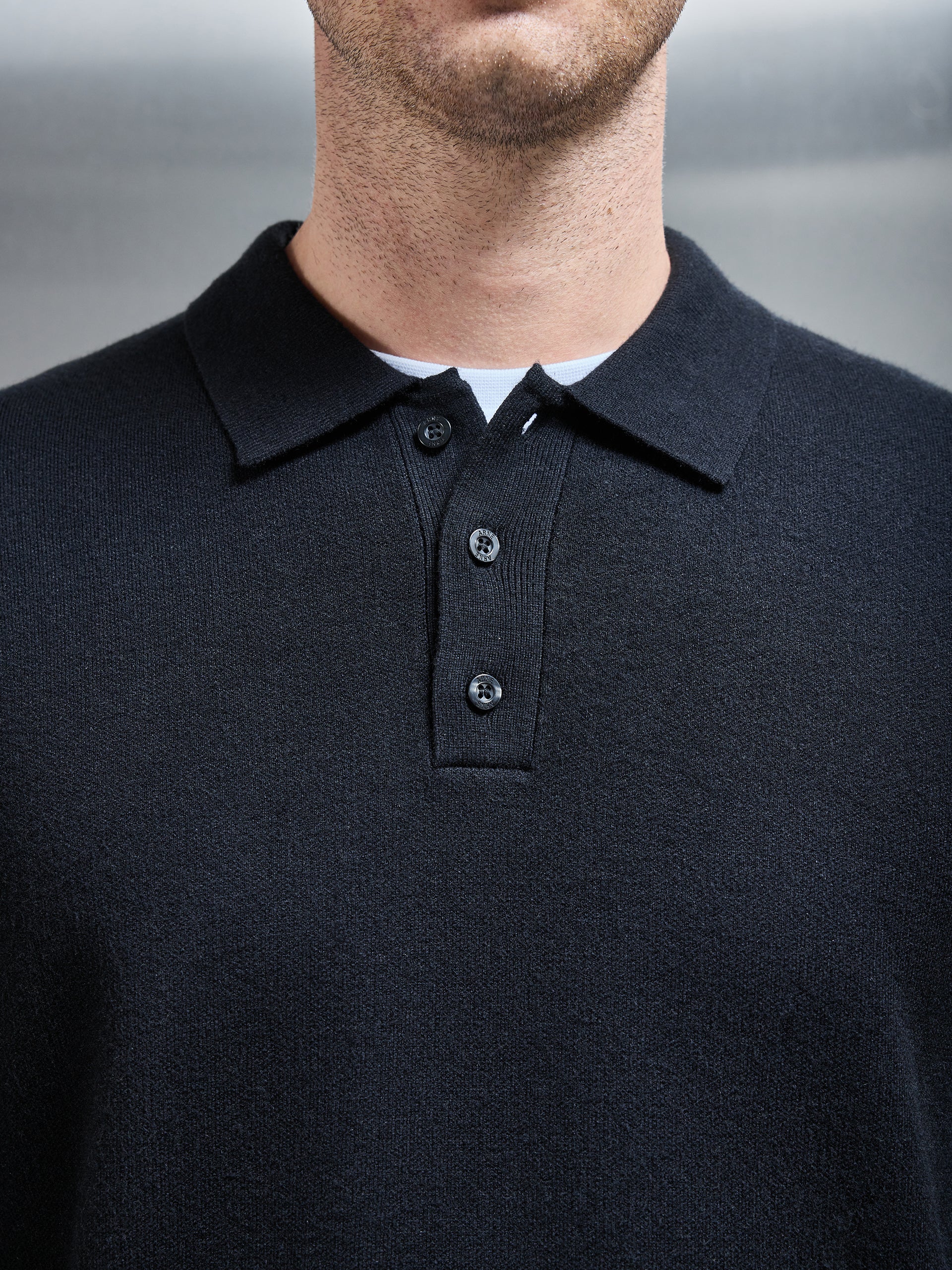 Chunky Knitted Polo Shirt in Black