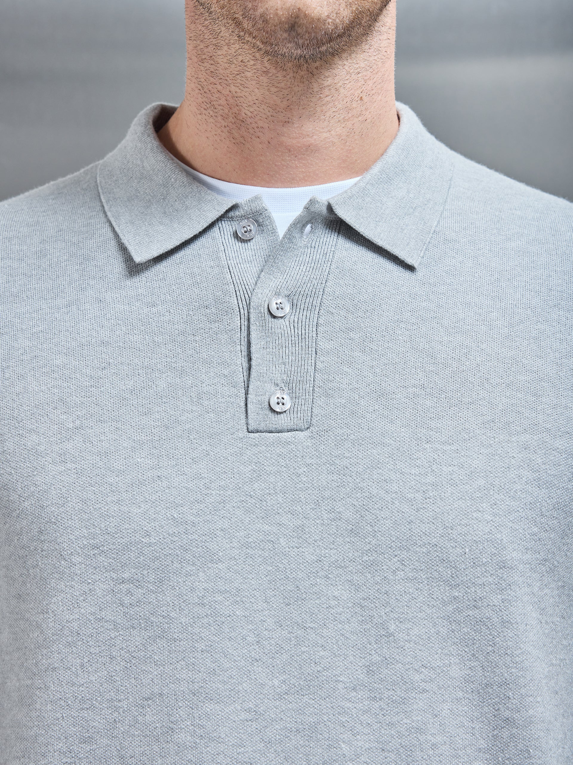 Chunky Knitted Polo Shirt in Marl Grey