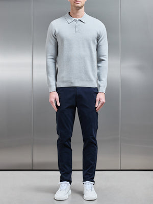 Chunky Knitted Polo Shirt in Marl Grey