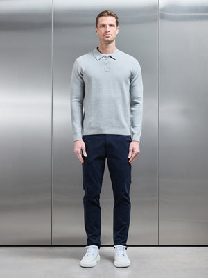 Chunky Knitted Polo Shirt in Marl Grey