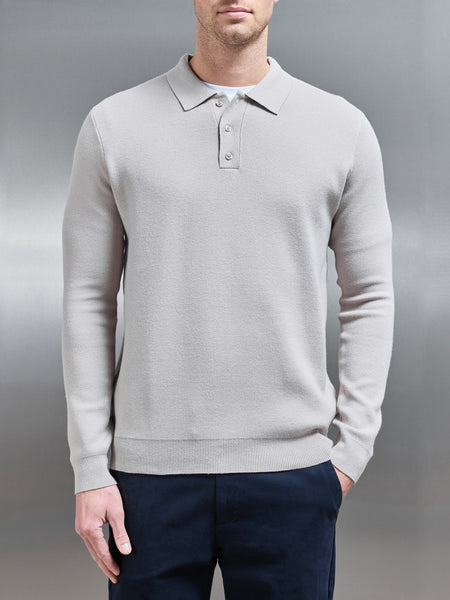 Wool Knitted Polo Shirt in Stone