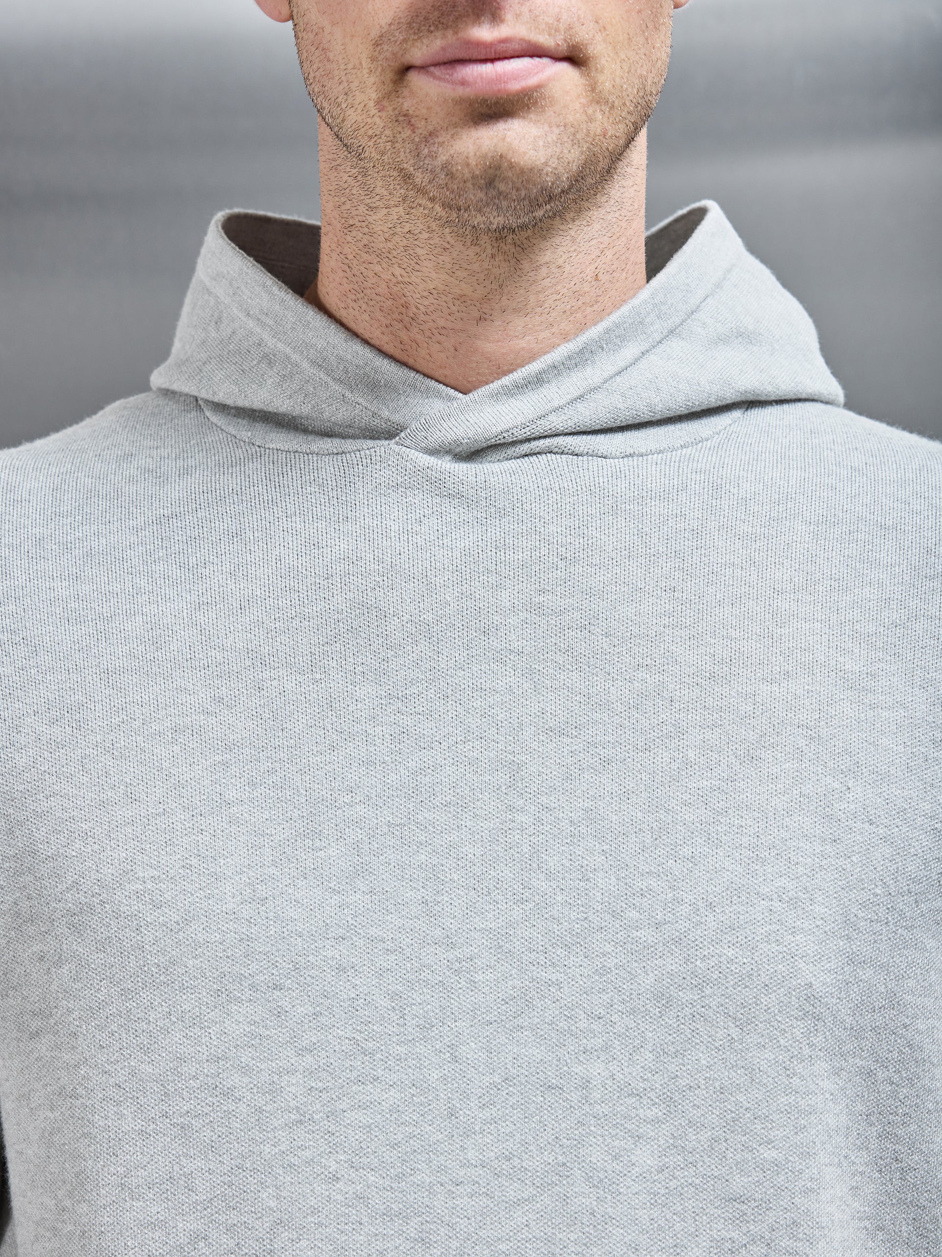Chunky Knitted Pull Over Hoodie in Marl Grey