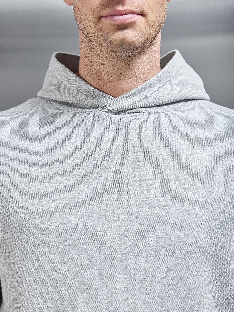 Chunky Knitted Pull Over Hoodie in Marl Grey
