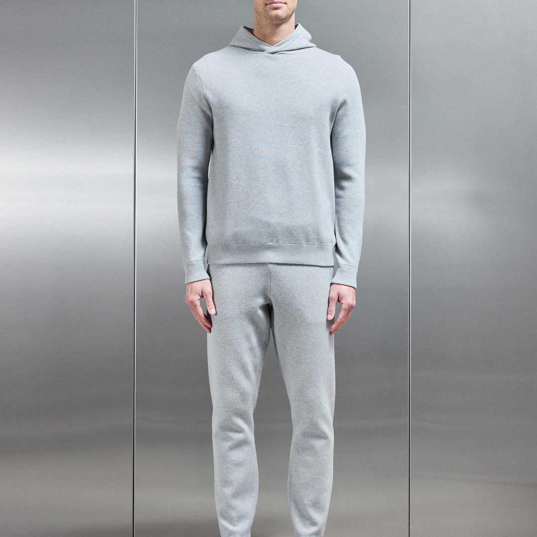 Chunky Knitted Pull Over Hoodie in Marl Grey