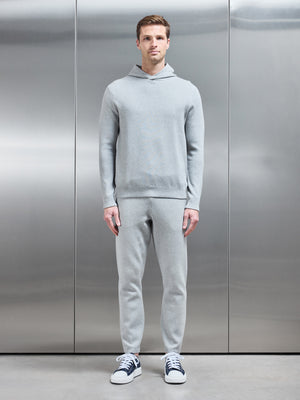 Chunky Knitted Pull Over Hoodie in Marl Grey
