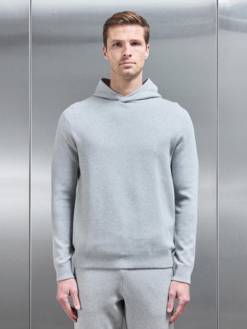 Chunky Knitted Pull Over Hoodie in Marl Grey