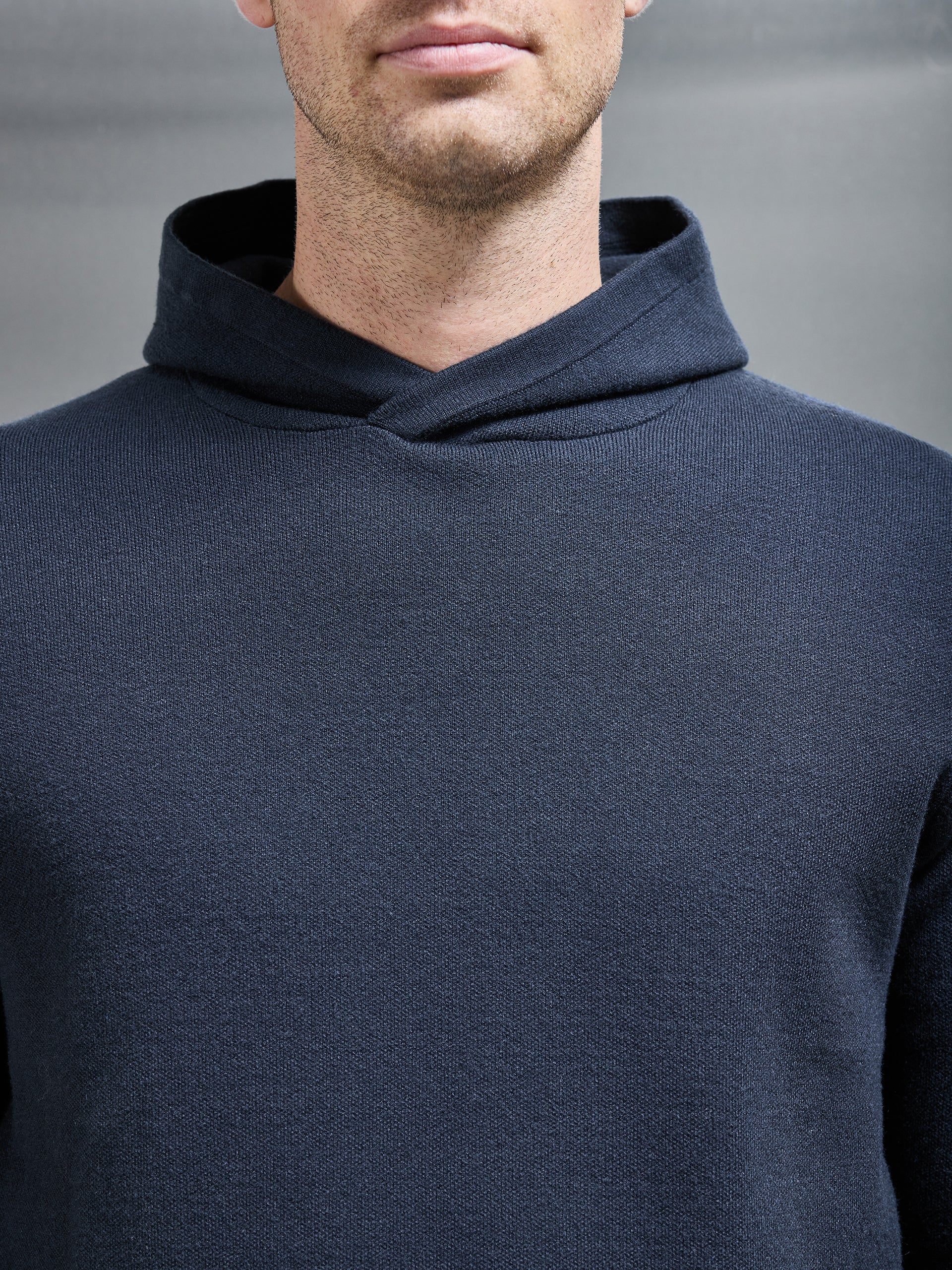 Chunky Knitted Pull Over Hoodie in Navy