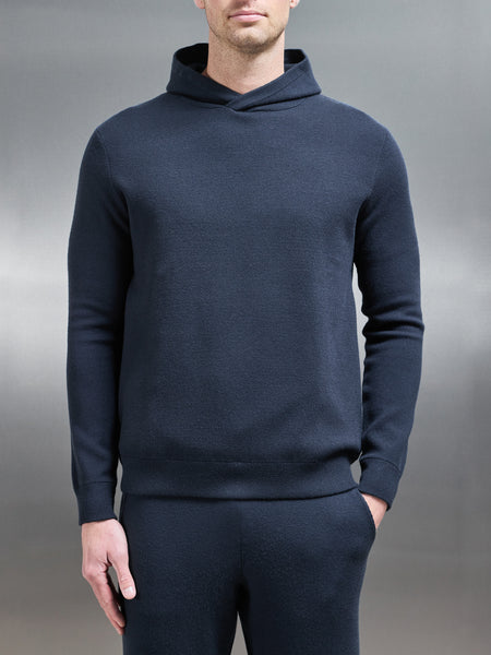 Chunky Knitted Pull Over Hoodie in Navy