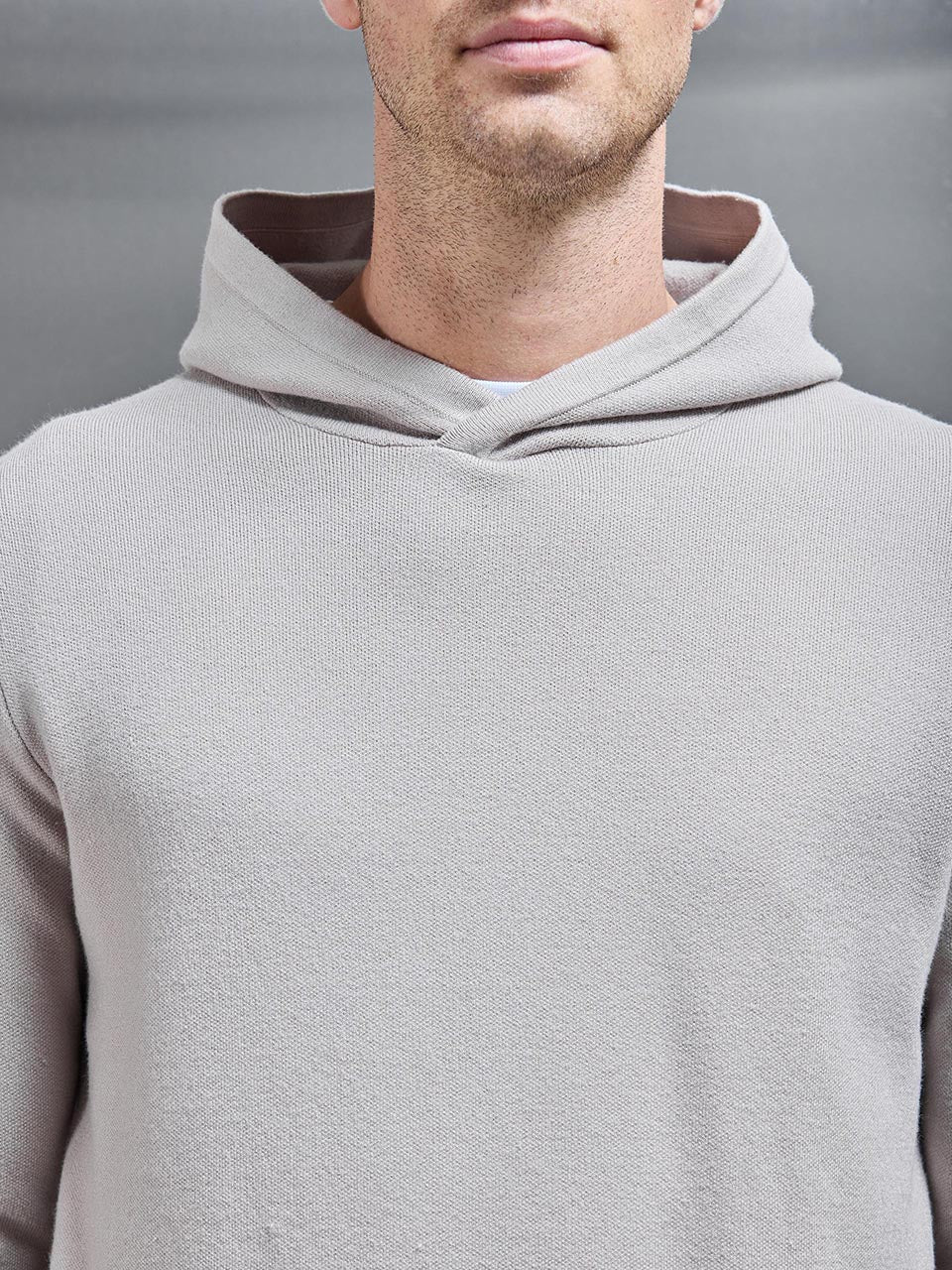 Chunky Knitted Pull Over Hoodie in Stone