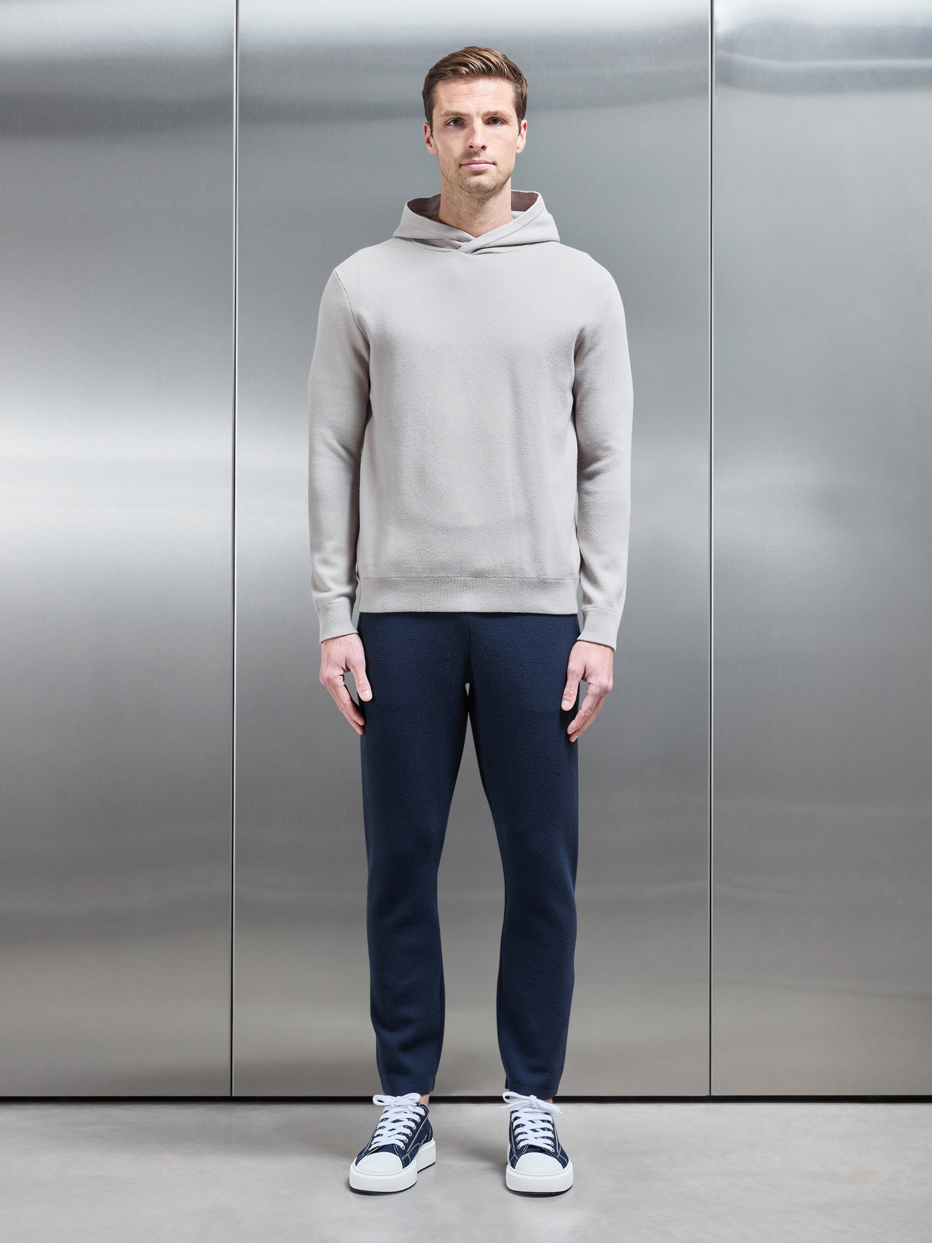 Chunky Knitted Pull Over Hoodie in Stone