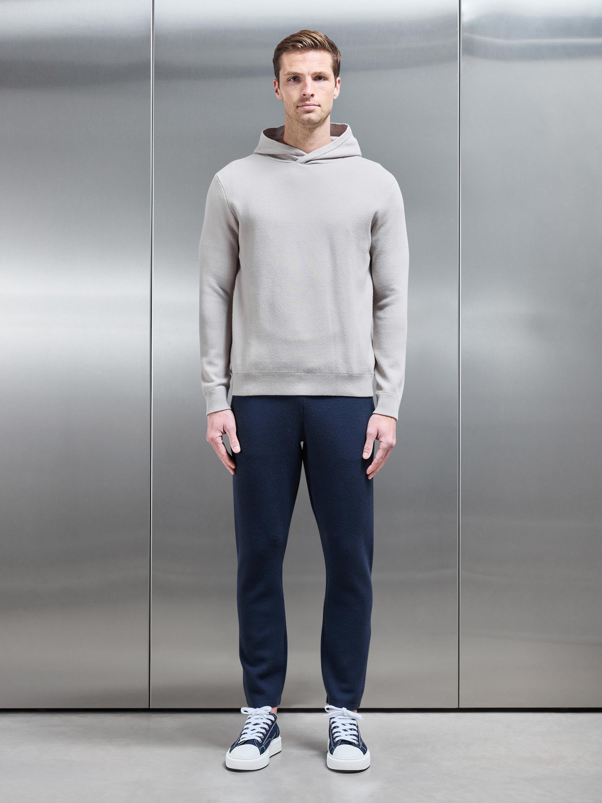 Chunky Knitted Pull Over Hoodie in Stone