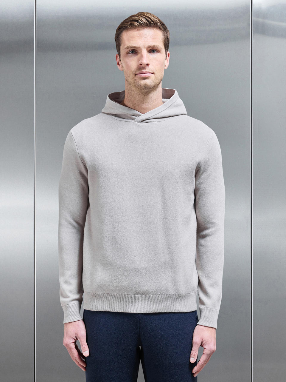 Chunky Knitted Pull Over Hoodie in Stone