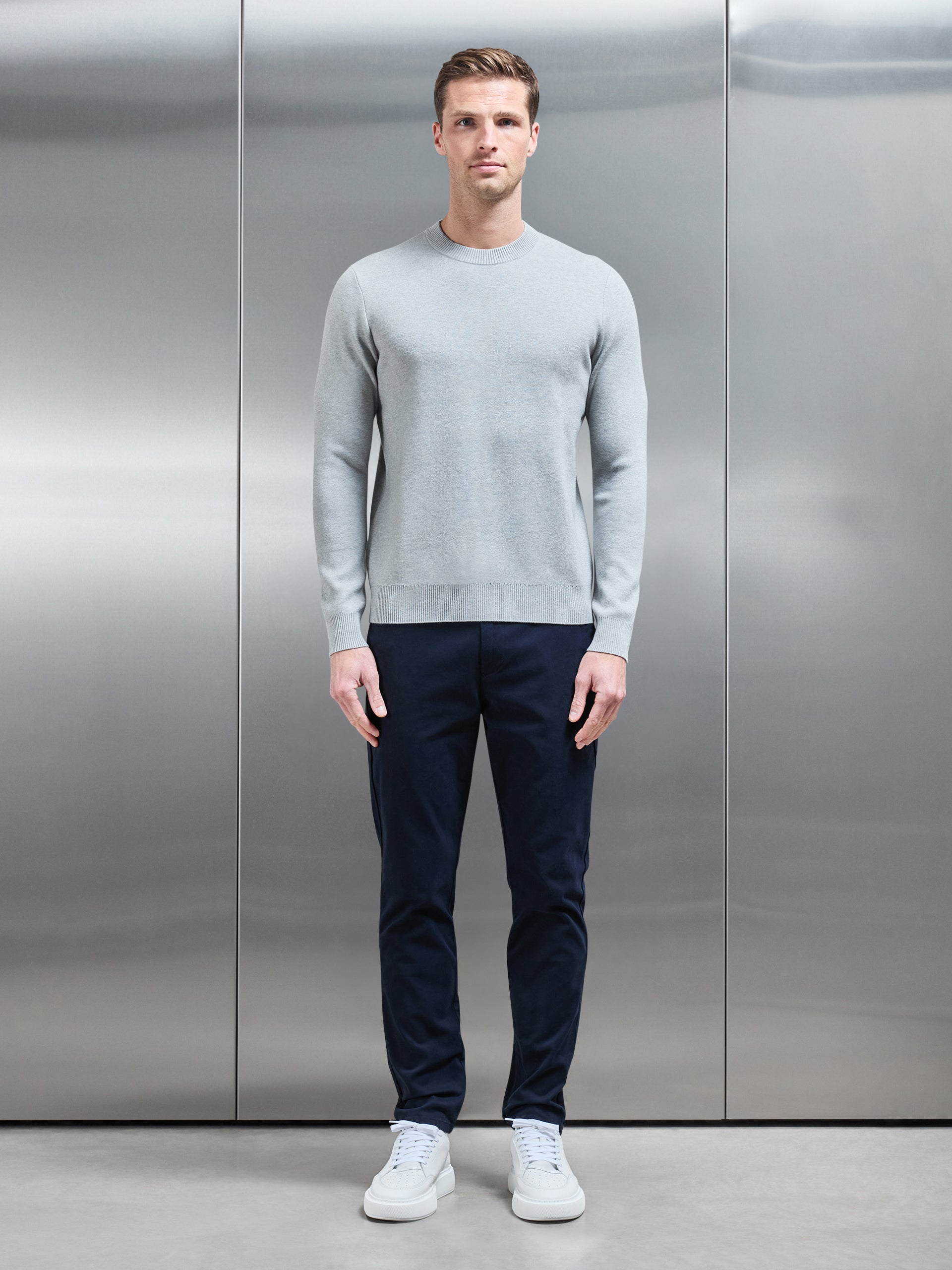 Chunky Knitted Sweatshirt in Marl Grey