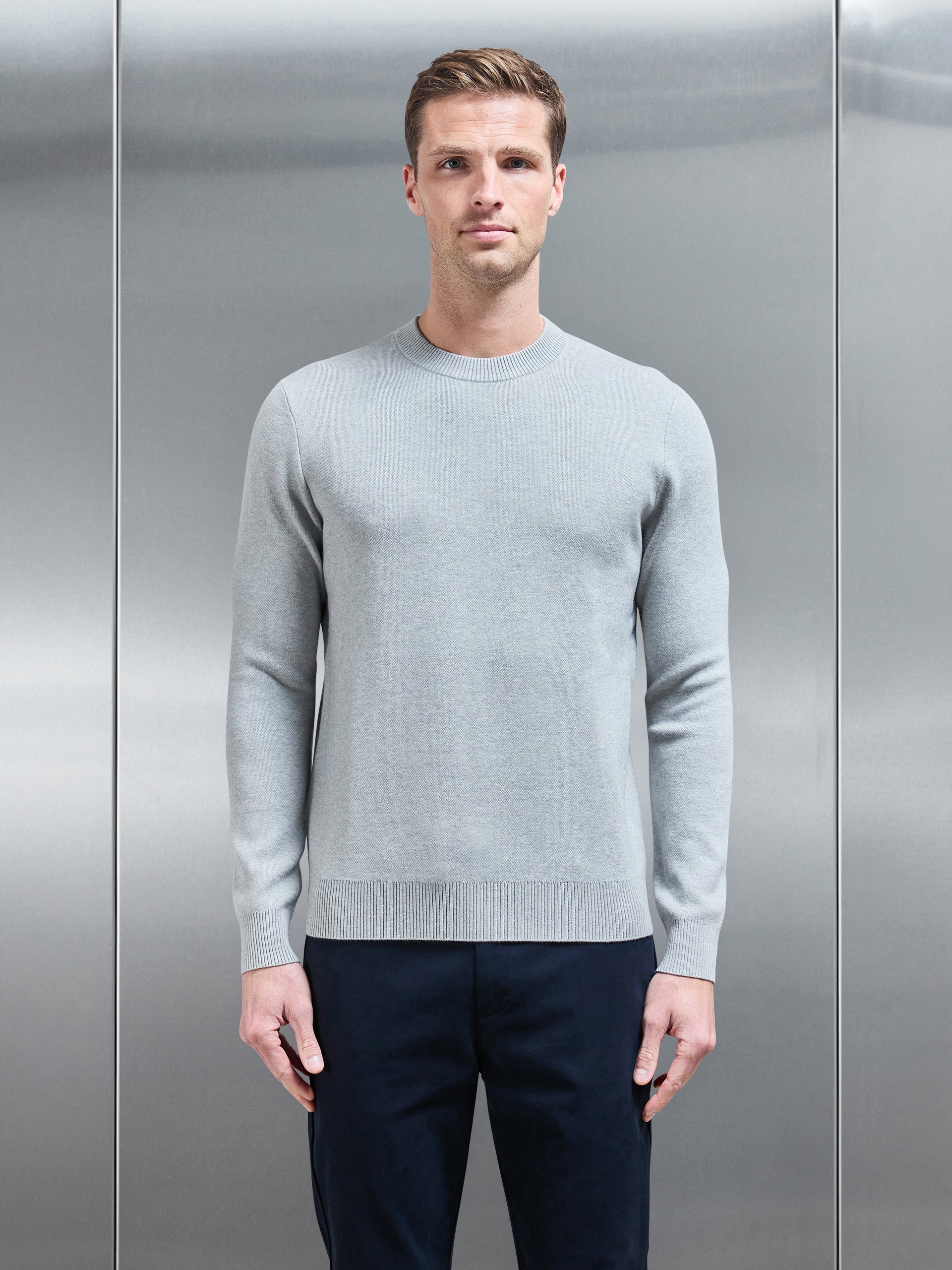 Chunky Knitted Sweatshirt in Marl Grey