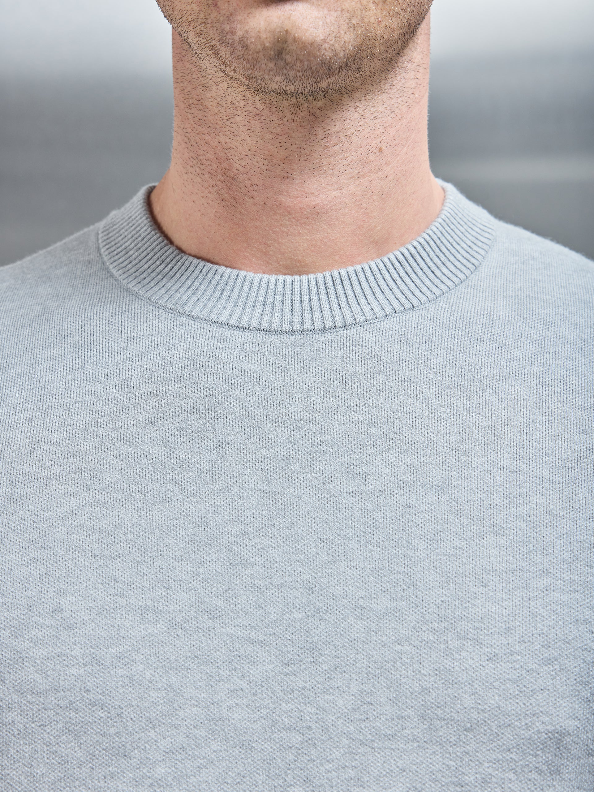 Chunky Knitted Sweatshirt in Marl Grey