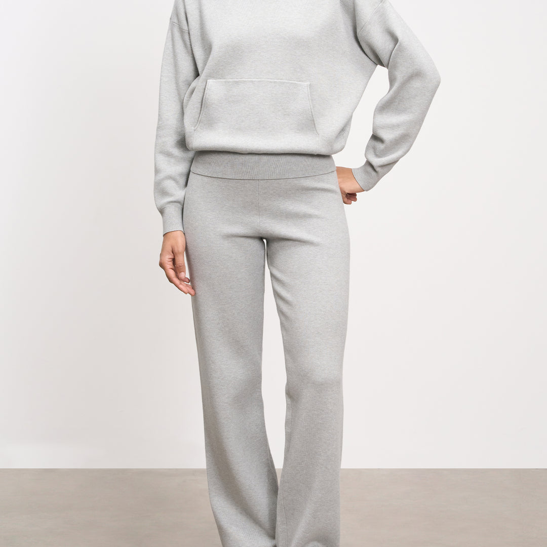 Womens Chunky Knitted Hoodie in Marl Grey
