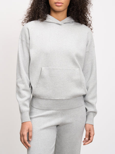 Womens Chunky Knitted Hoodie in Marl Grey