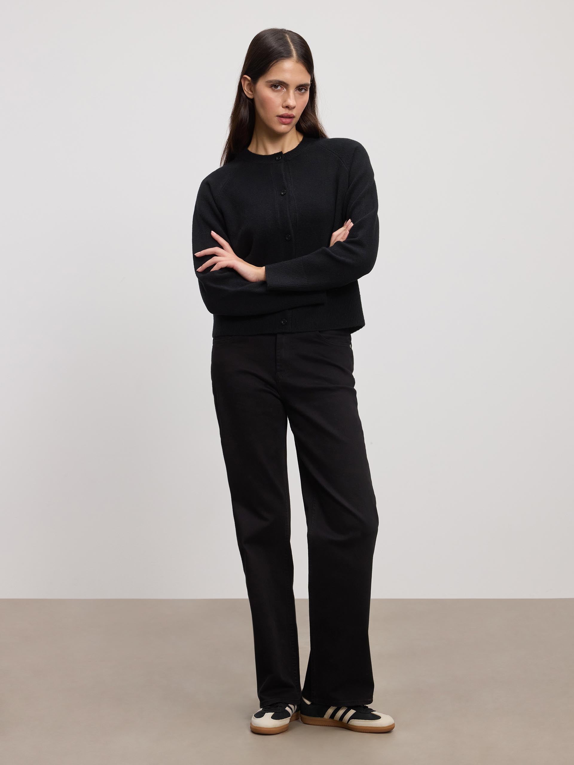 Womens Chunky Knitted Cardigan in Black