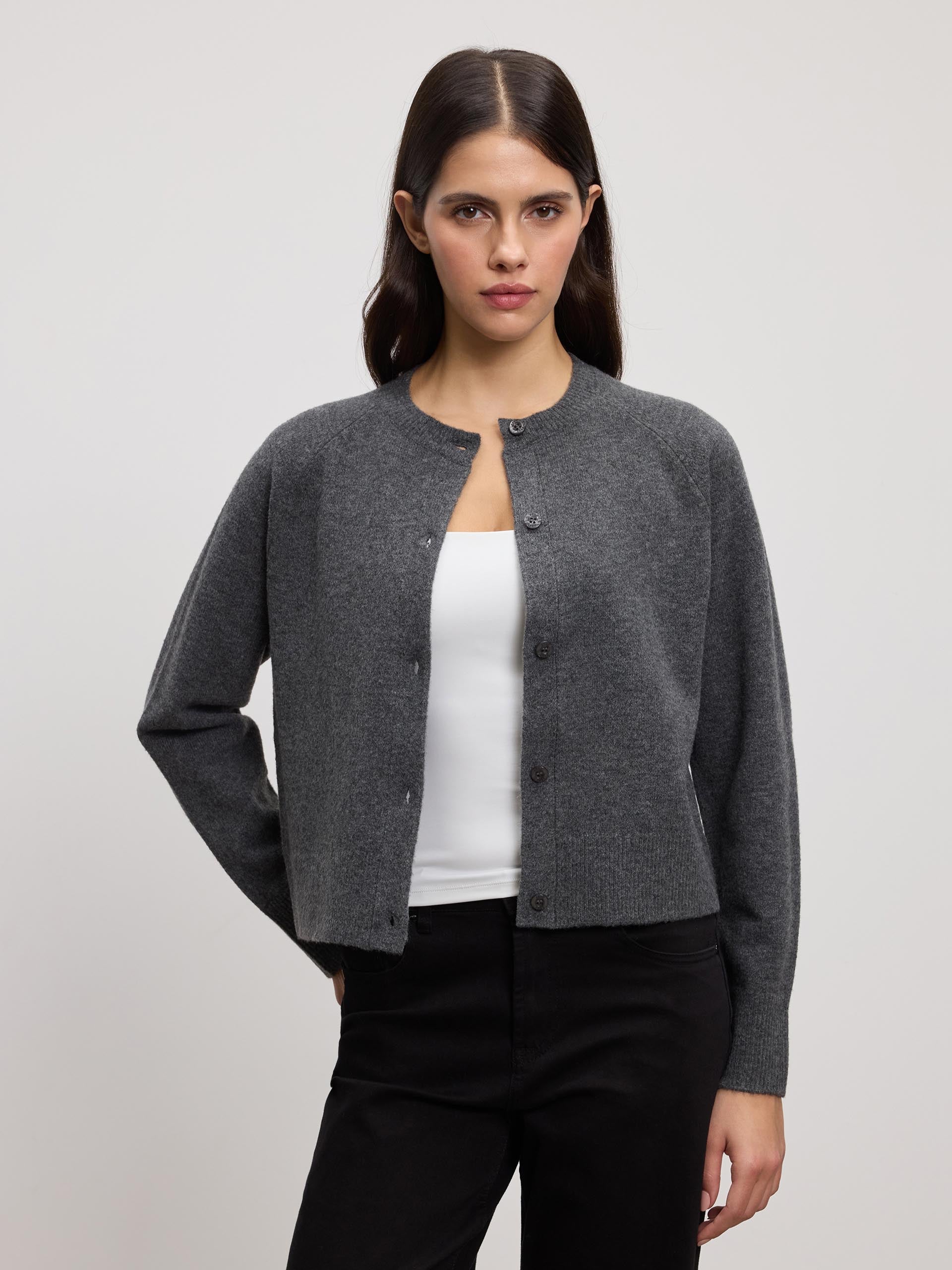 Womens Chunky Knitted Cardigan in Charcoal