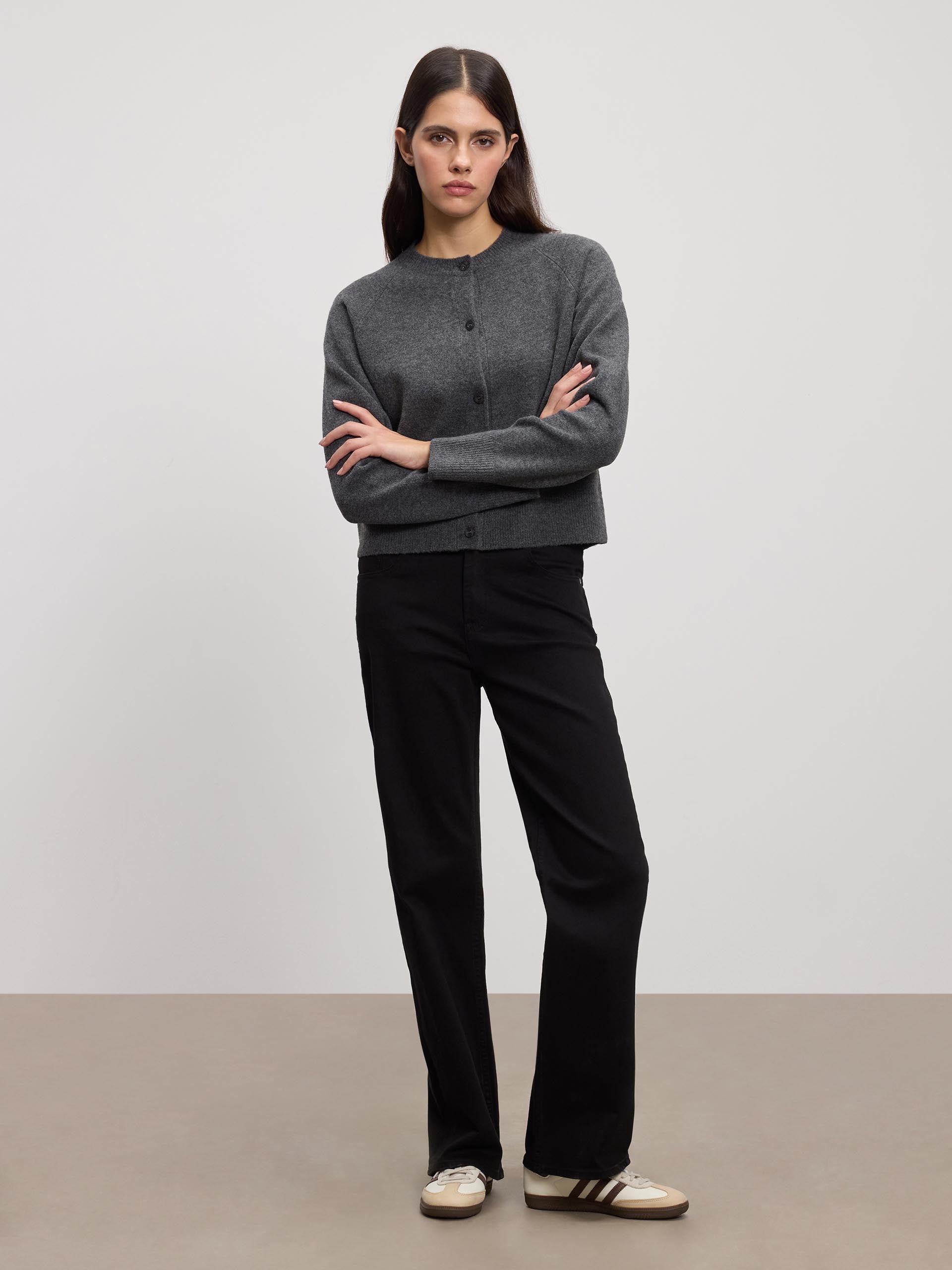 Womens Chunky Knitted Cardigan in Charcoal