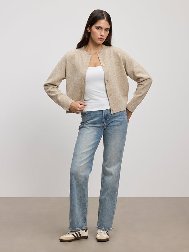 Womens Chunky Knitted Cardigan in Stone