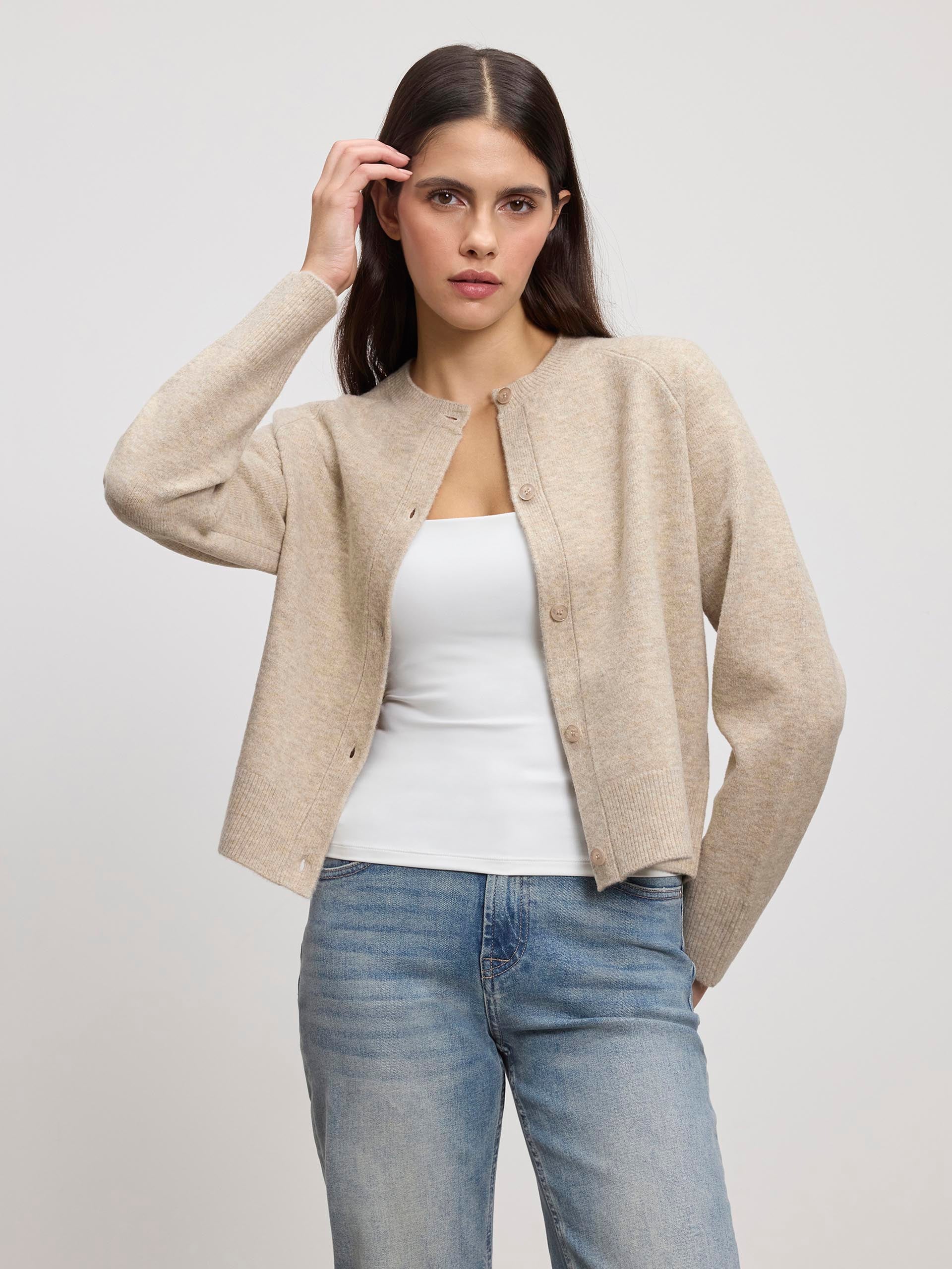 Womens Chunky Knitted Cardigan in Stone