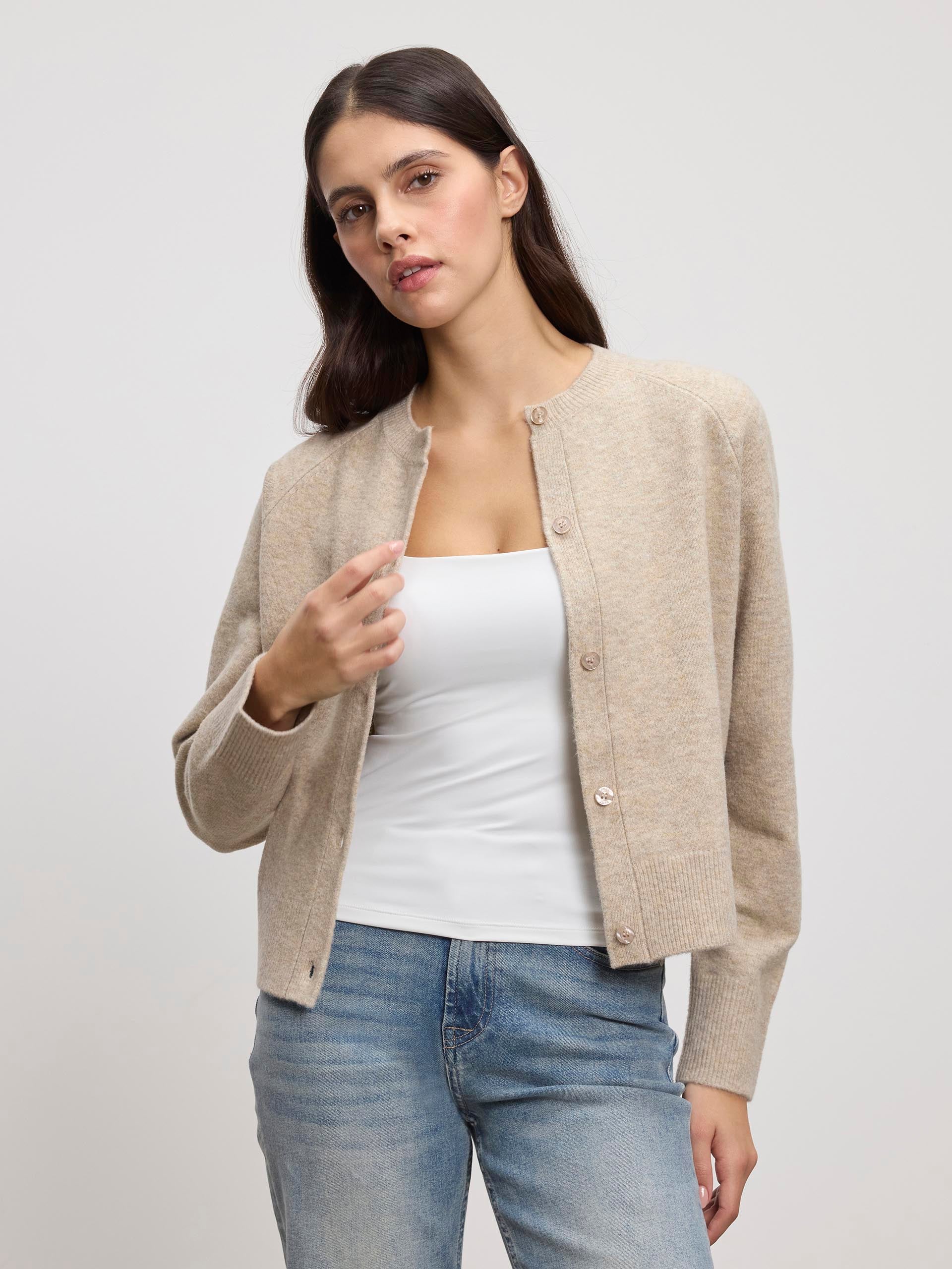 Womens Chunky Knitted Cardigan in Stone