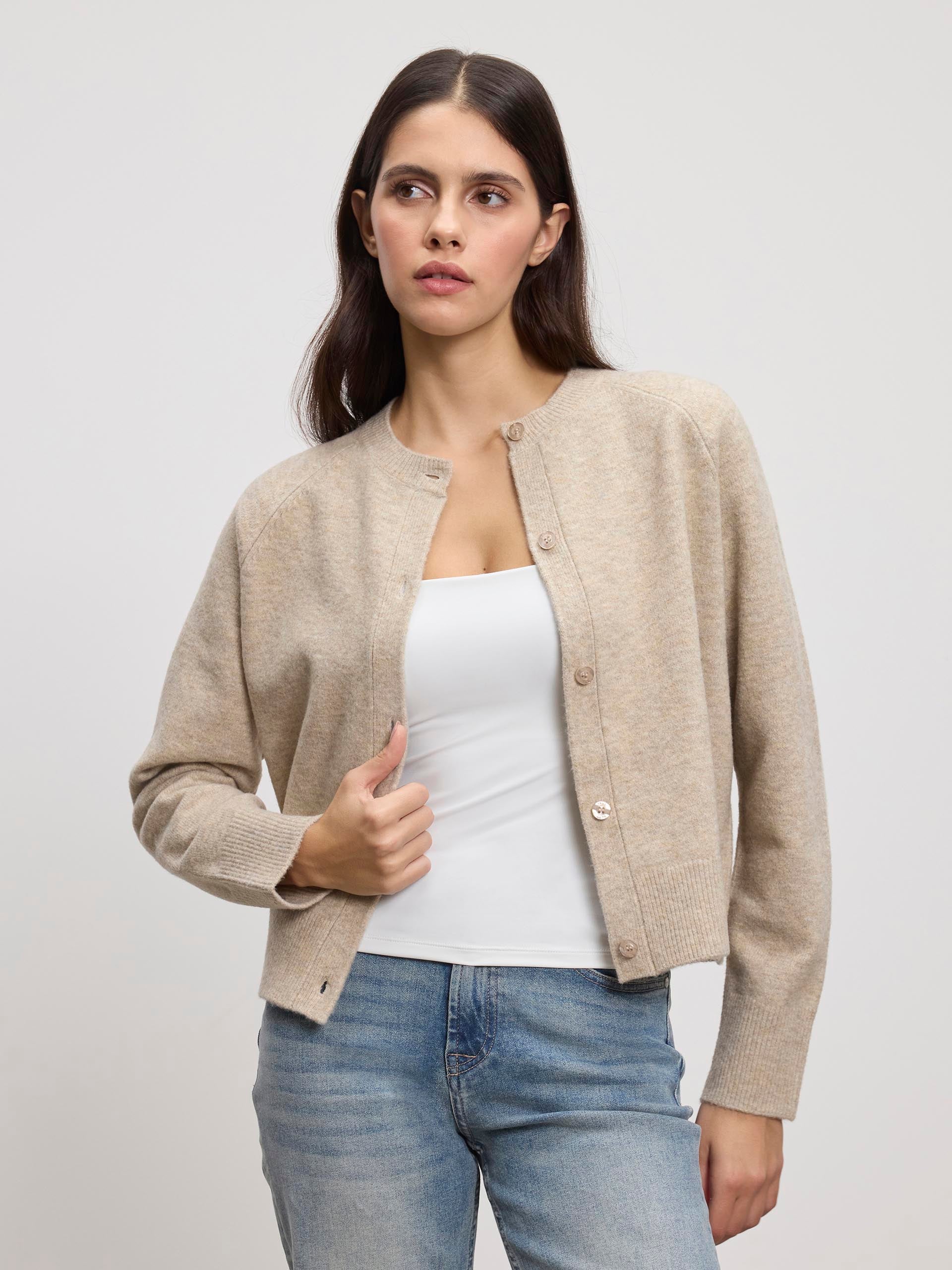Womens Chunky Knitted Cardigan in Stone