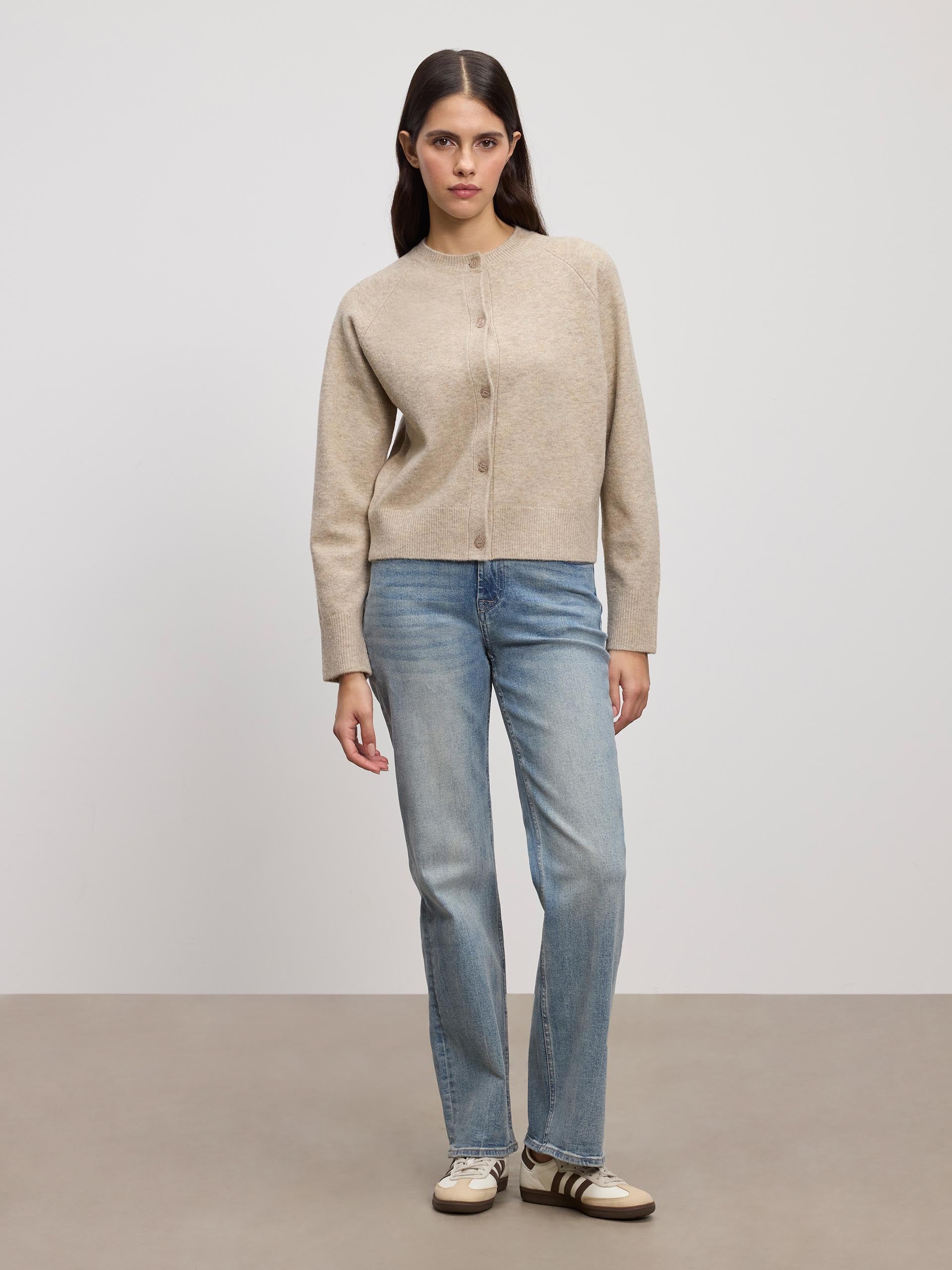 Womens Chunky Knitted Cardigan in Stone