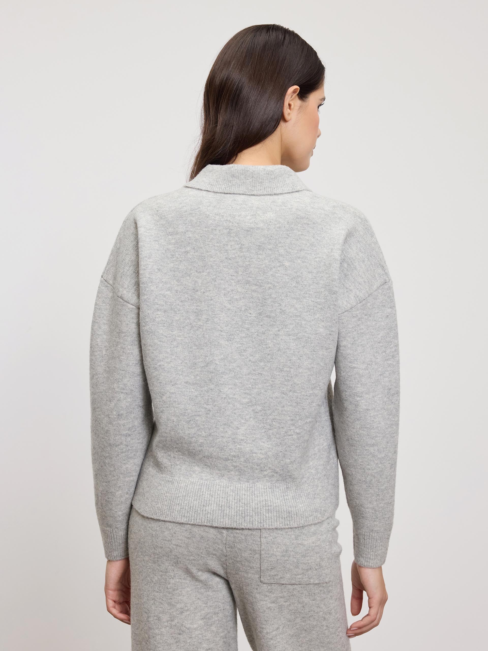 Womens Chunky Wool Polo Shirt in Grey Marl