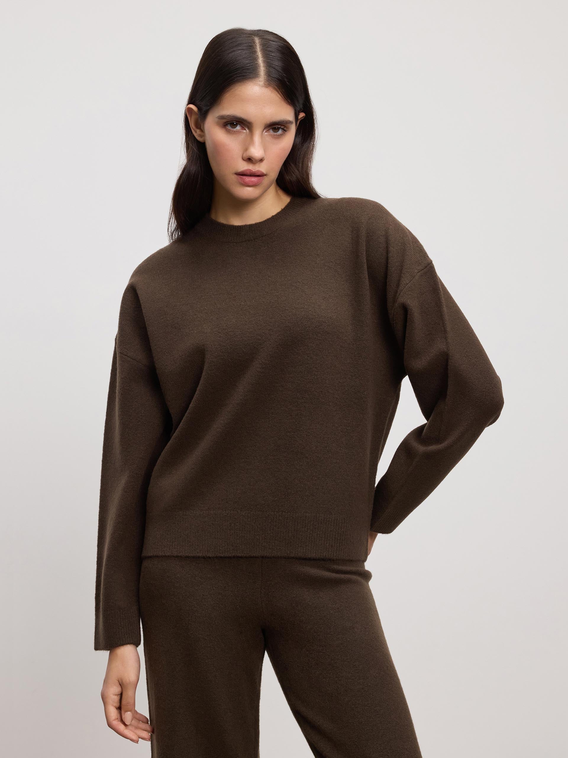 Womens Chunky Wool Sweatshirt in Brown