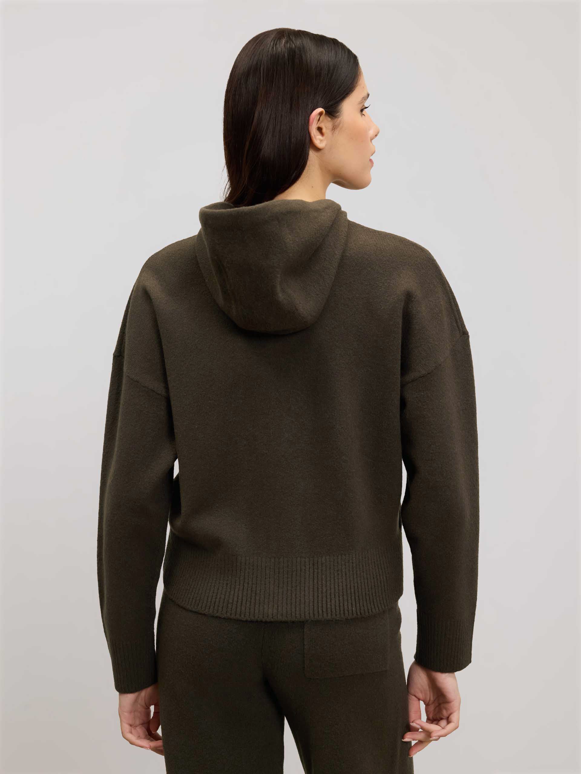 Womens Chunky Knitted Hoodie in Brown