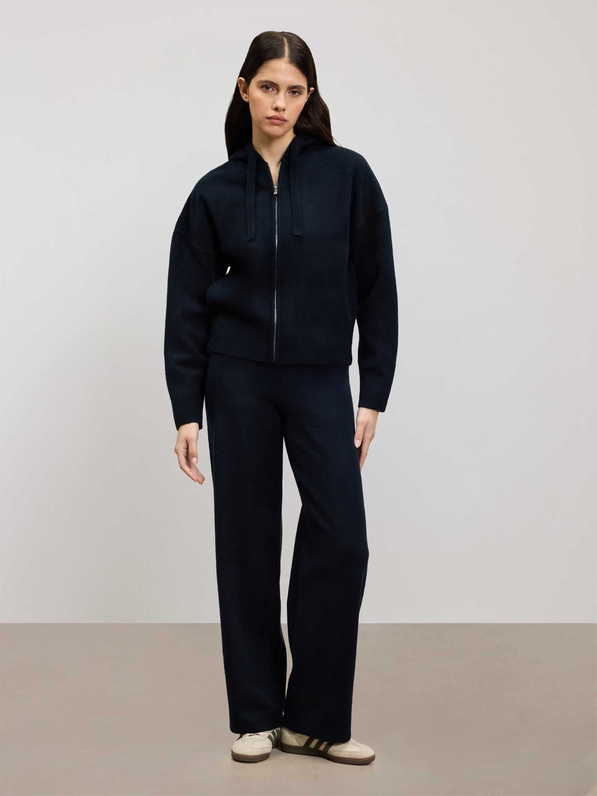 Womens Chunky Knitted Hoodie in Navy