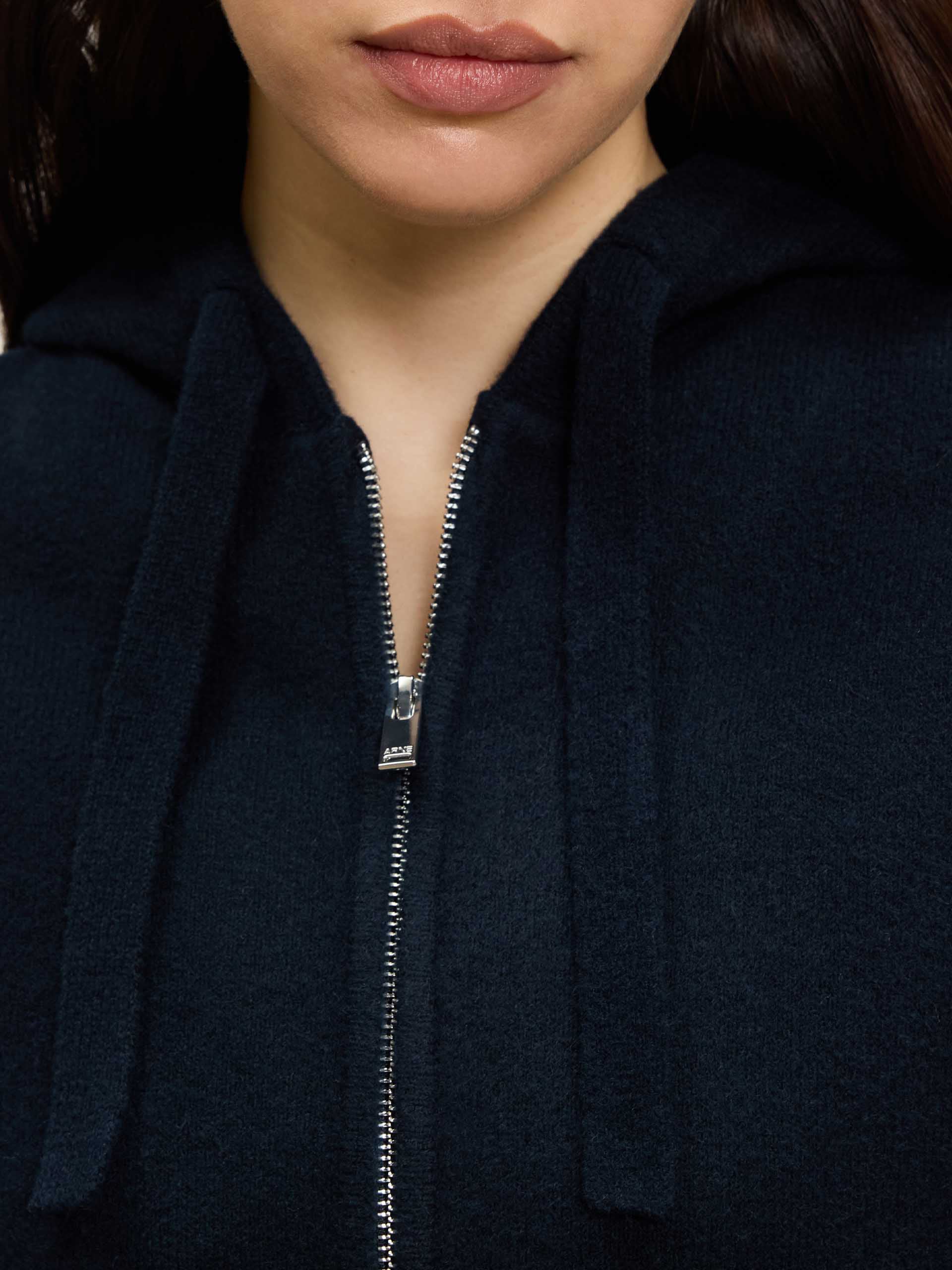 Womens Chunky Knitted Hoodie in Navy